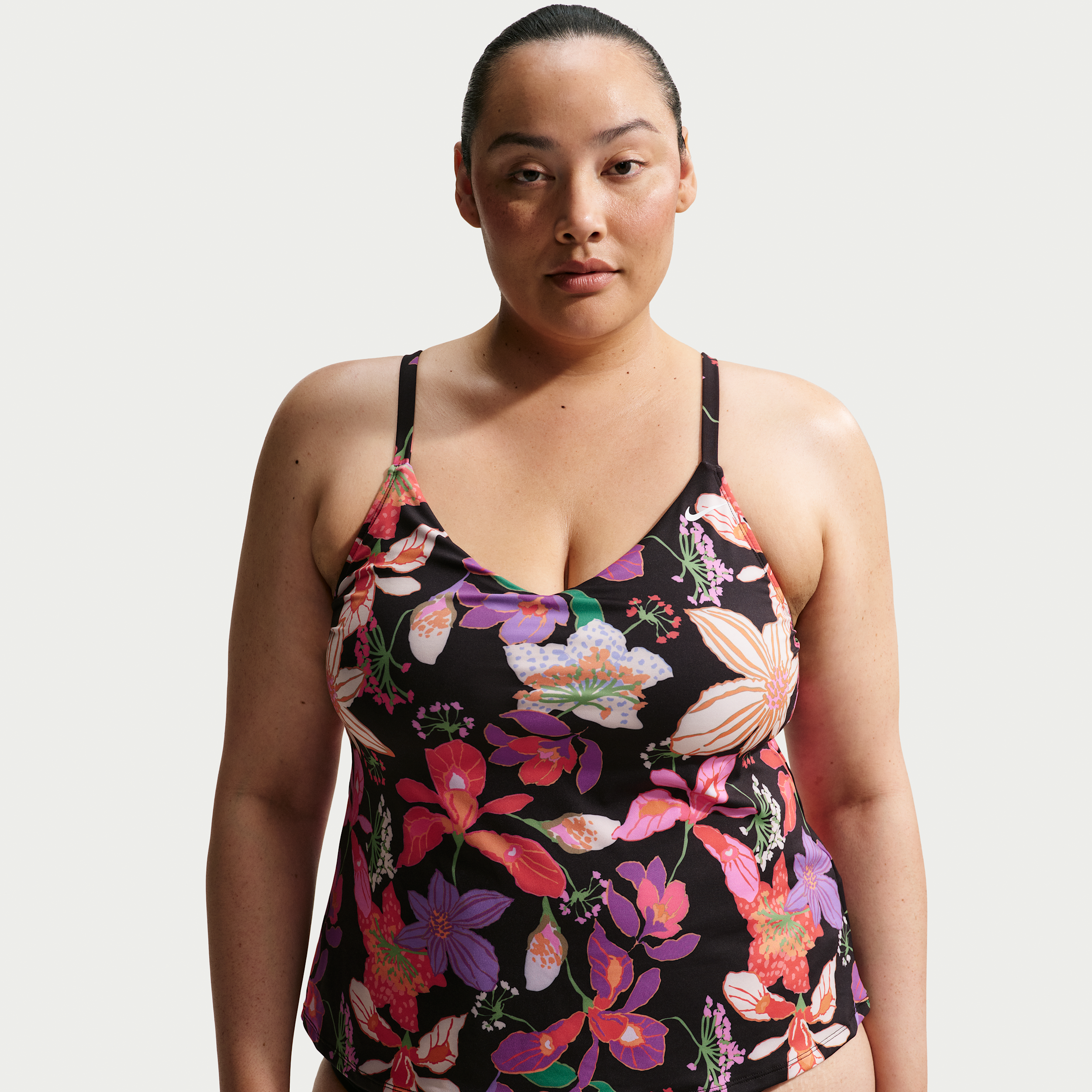 Nike Women's Swim V-Neck Tank Topini (Plus Size) in Black | NESSG336-001