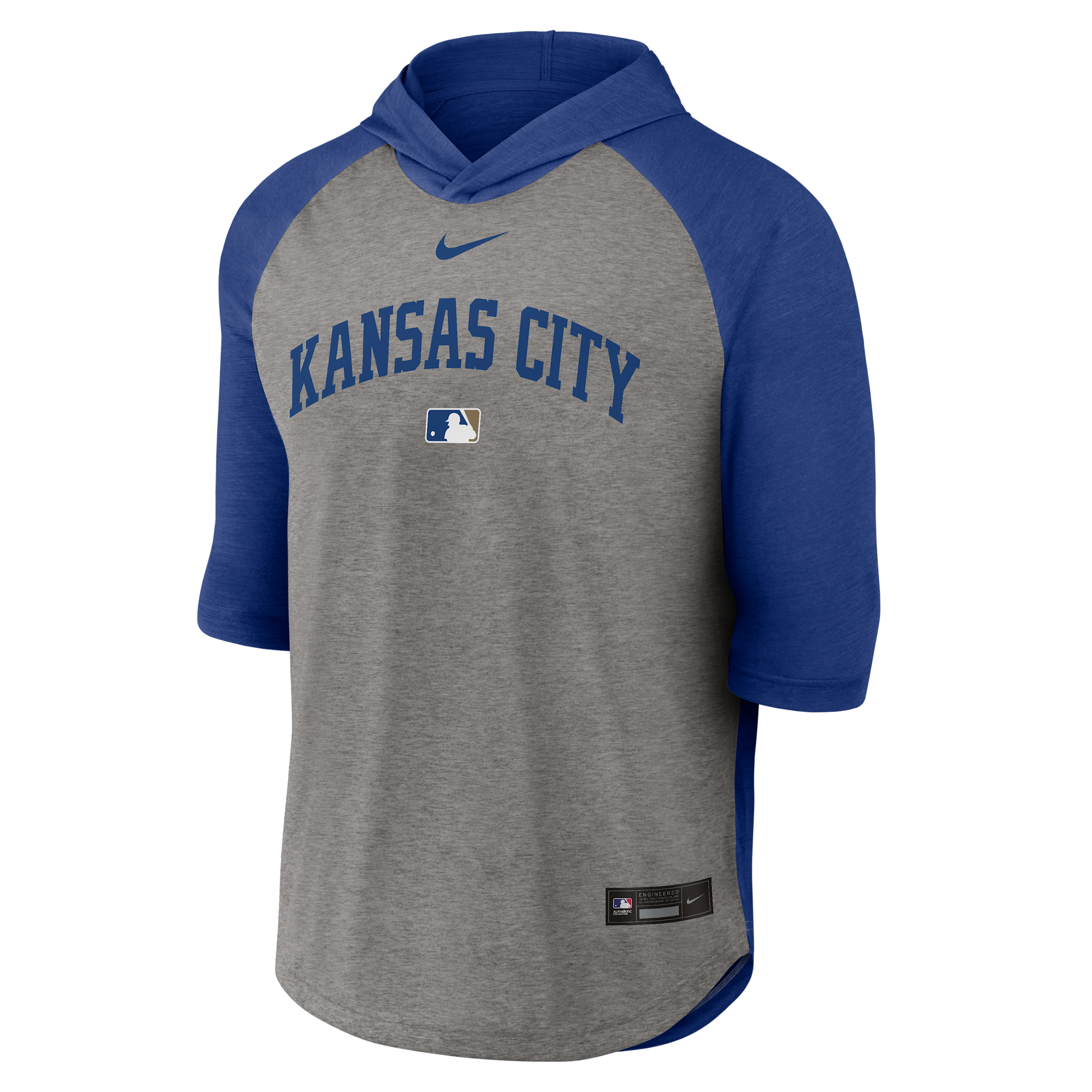 Kansas City Royals Authentic Collection Flux Nike Men's Dri-FIT MLB 3/4-Sleeve Hooded T-Shirt in Blue | 04HI005PROY-LQZ