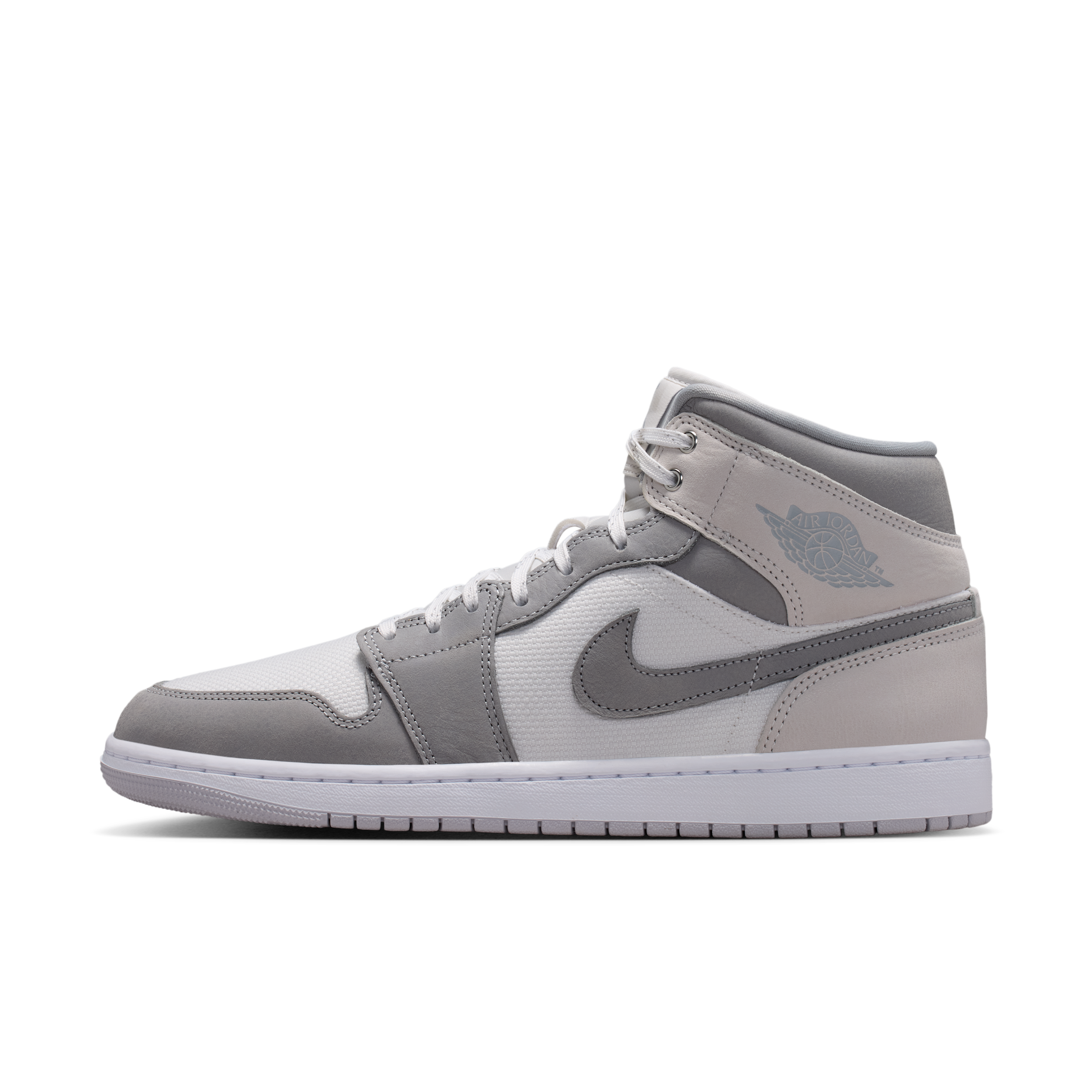 Air Jordan 1 Mid SE Shoes, Men's, M9.5/W11, Summit White/Lt Smoke Grey/Phantom/Sail