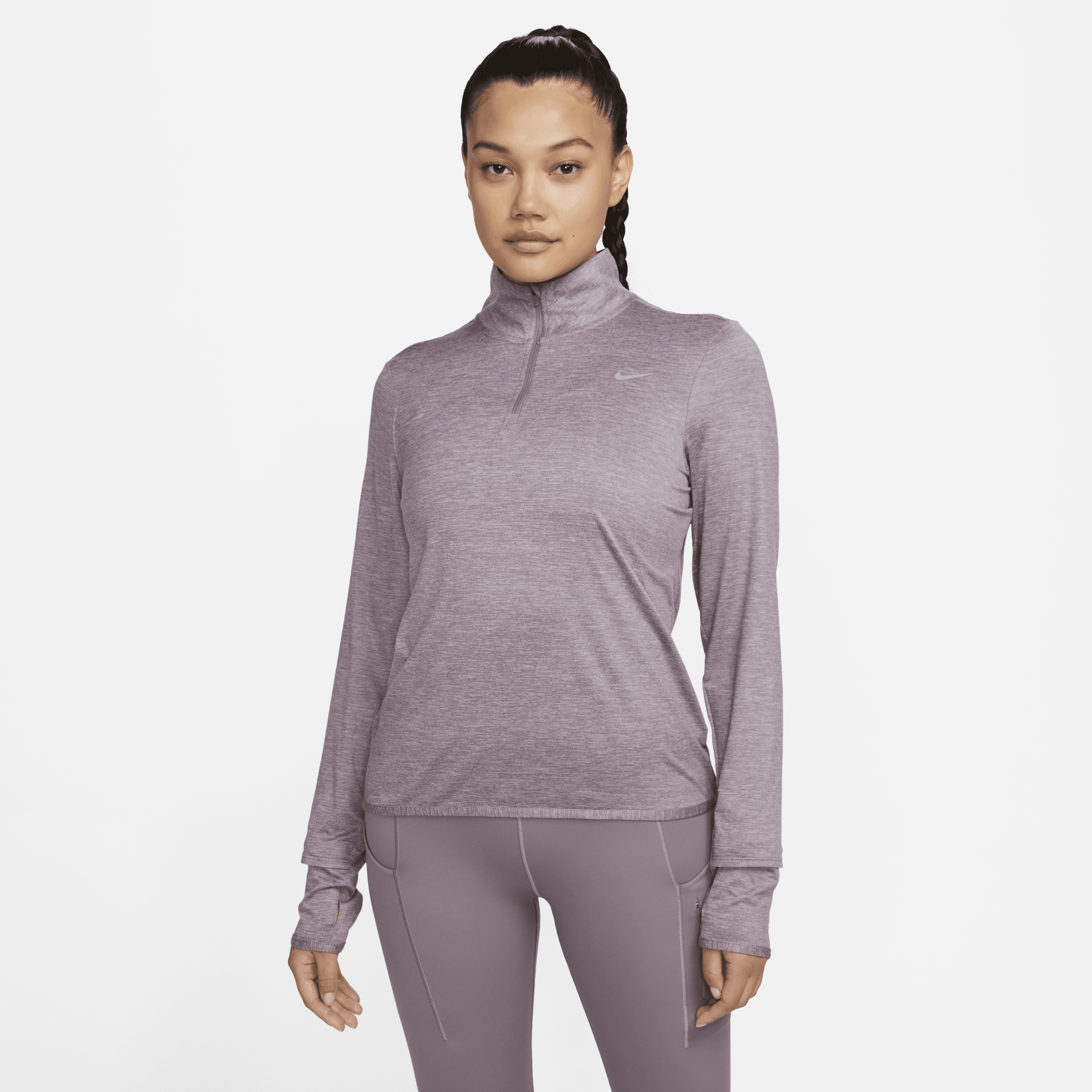 Shop Nike Women's Swift Element Uv Protection 1/4-zip Running Top In Purple