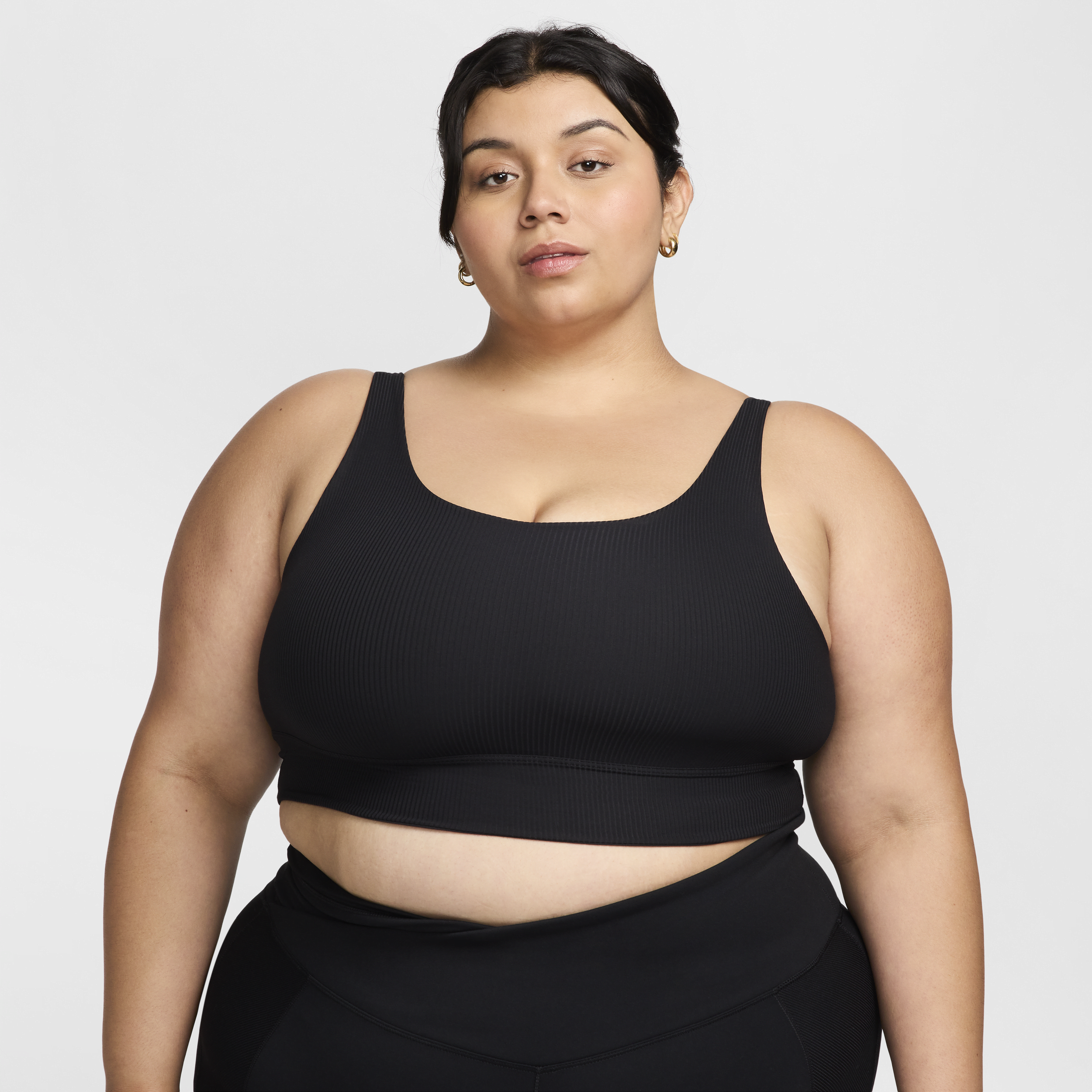 Nike Women's Zenvy Rib Light-support Non-padded Longline Sports Bra (plus Size) In Black