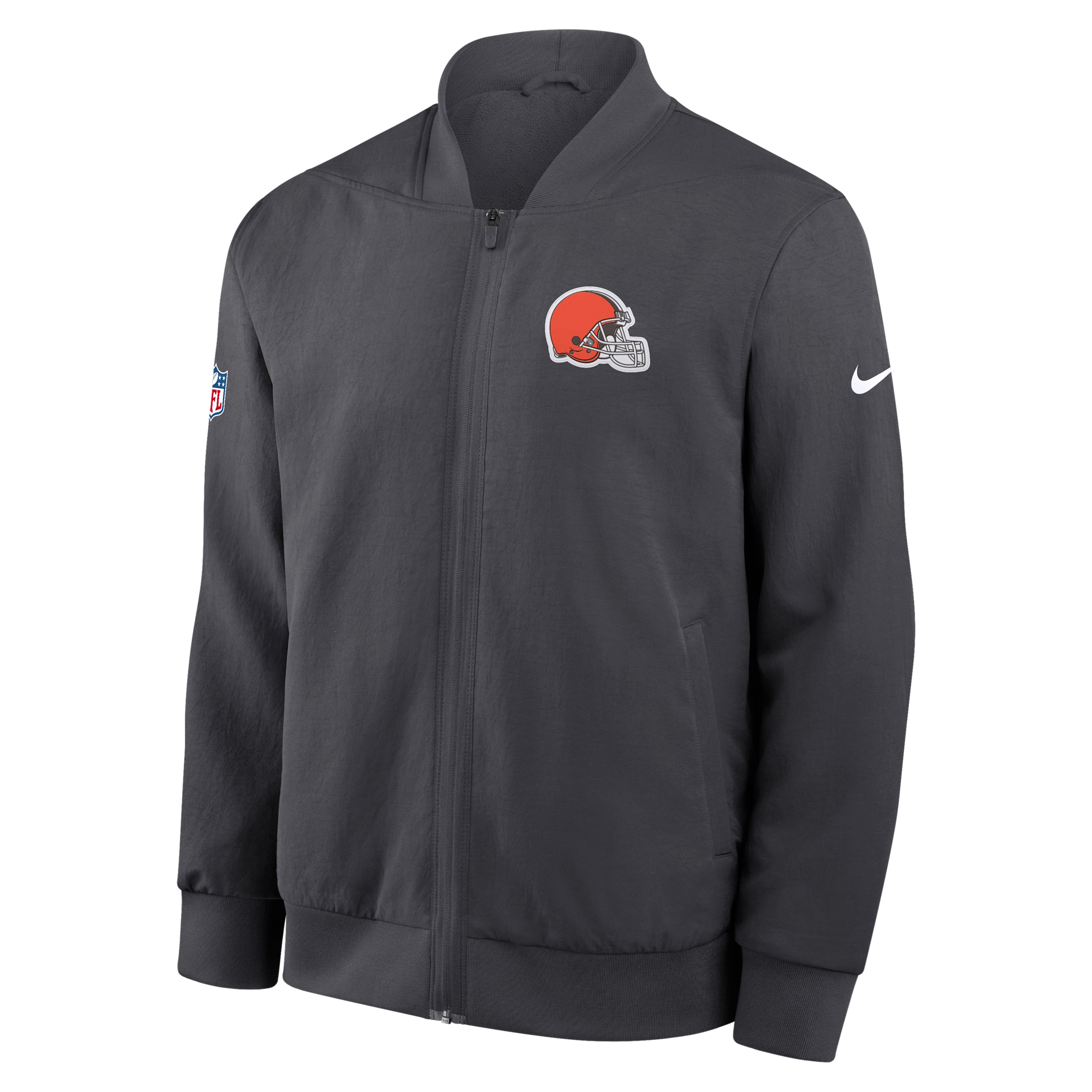 Nike Men's Anthracite Cleveland Browns Sideline Powerful Blocking Full-Zip Dri-fit Bomber Jacket - Anthracite