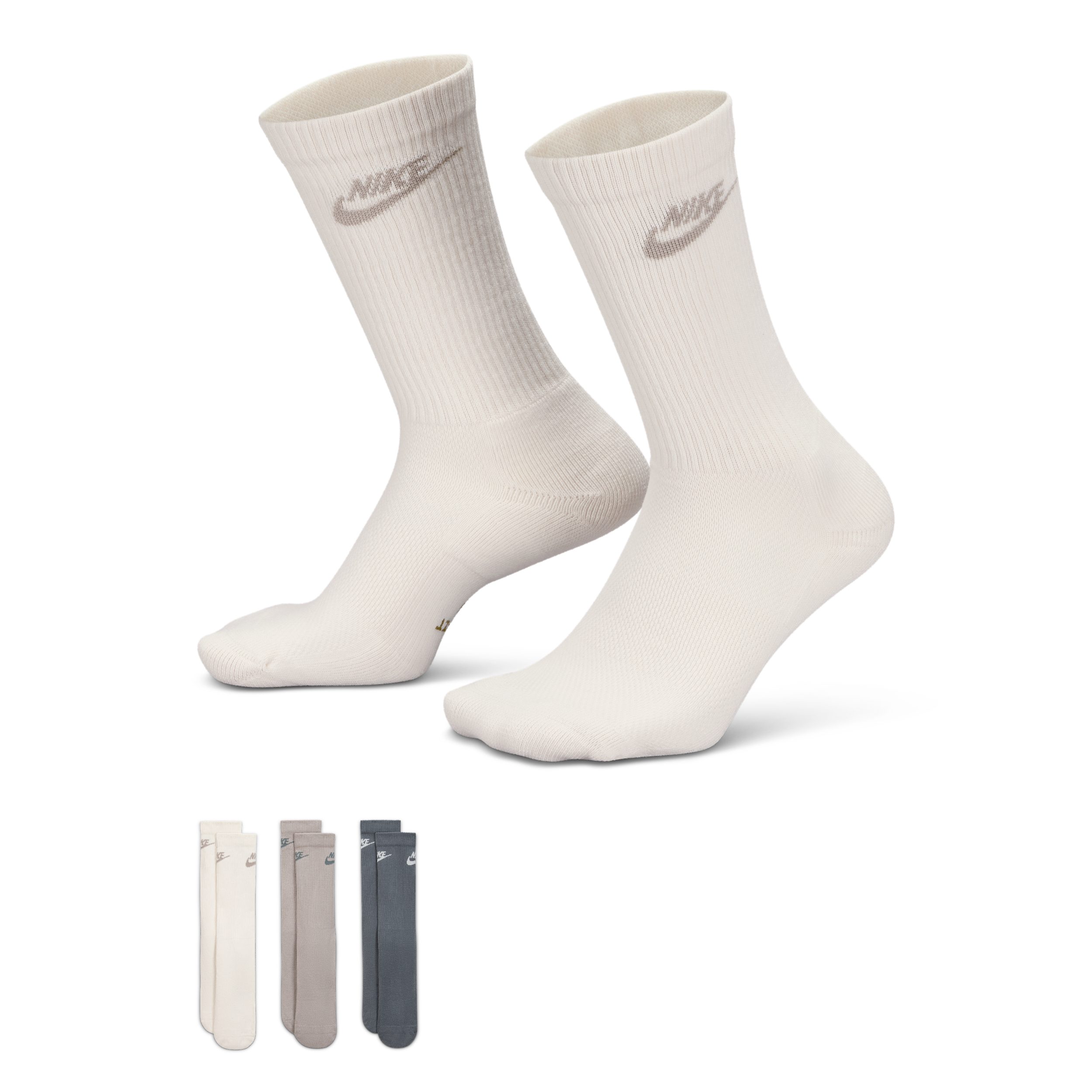 Nike Womens Everyday Elevated Futura Crew Socks 3 Pack - Adult - Phantom / Smoke Gray / College Gray