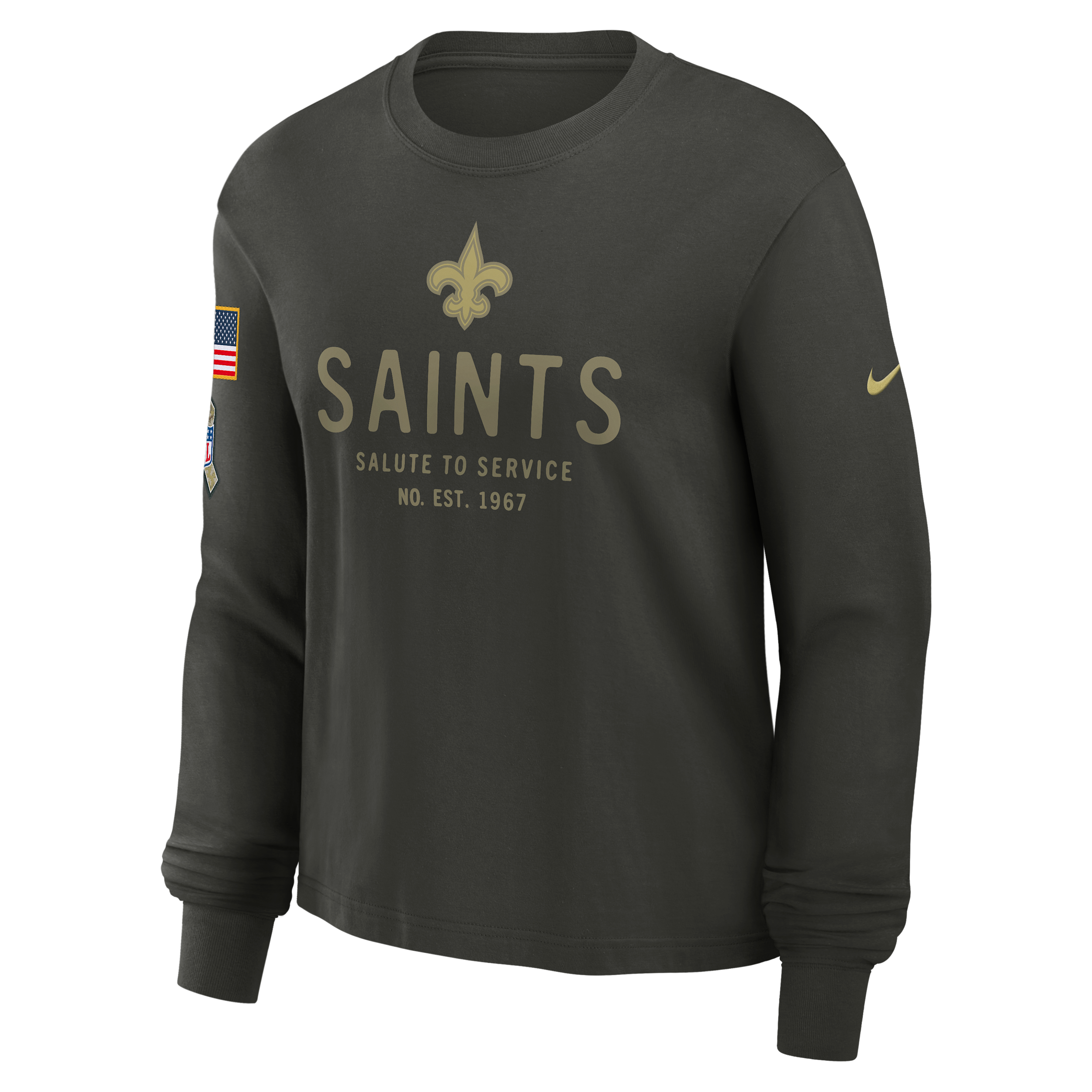 Nike New Orleans Saints Salute To Service Sideline Women's Dri-fit Nfl Long-sleeve T-shirt In Gray