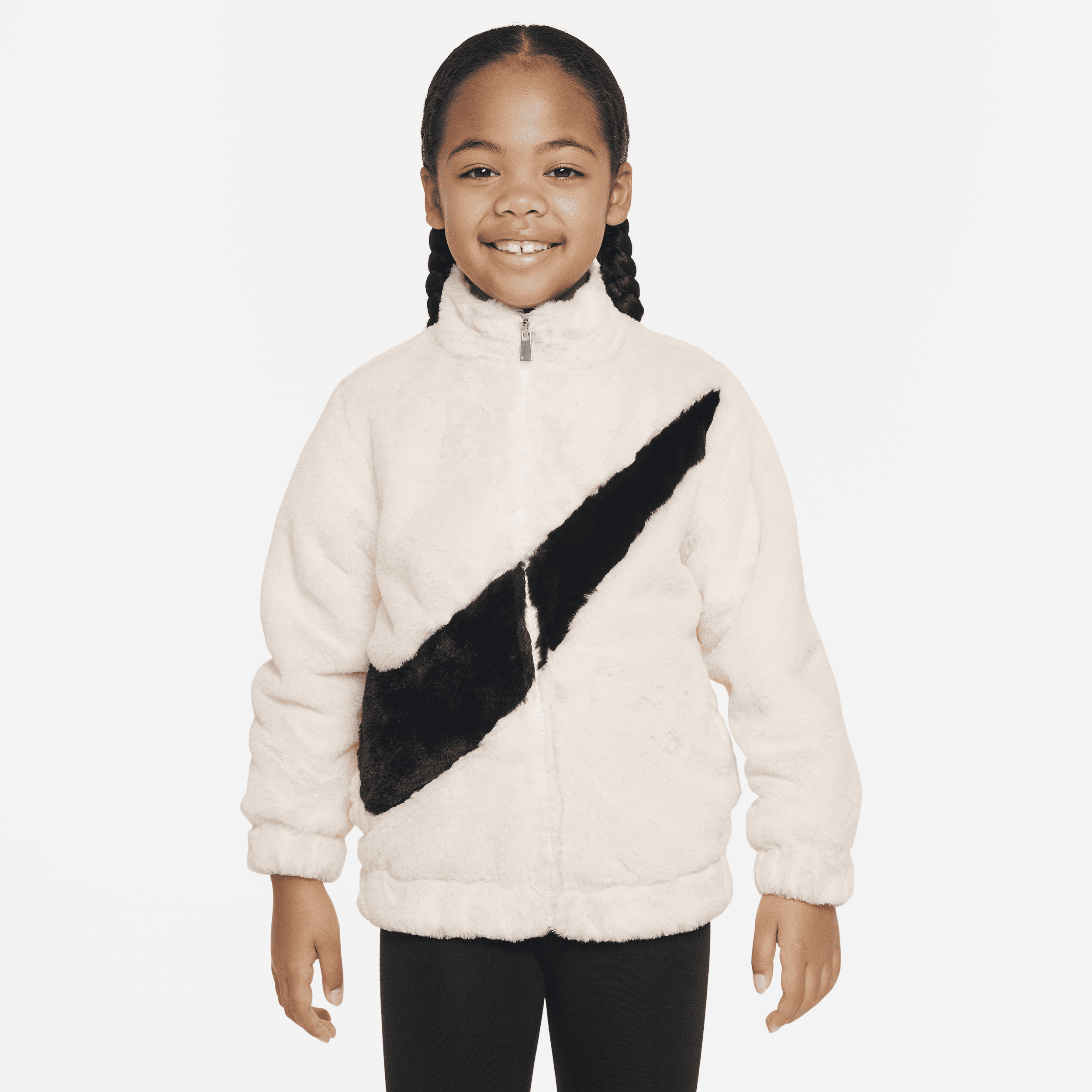 Nike Little Kids' Swoosh Faux Fur Jacket In White
