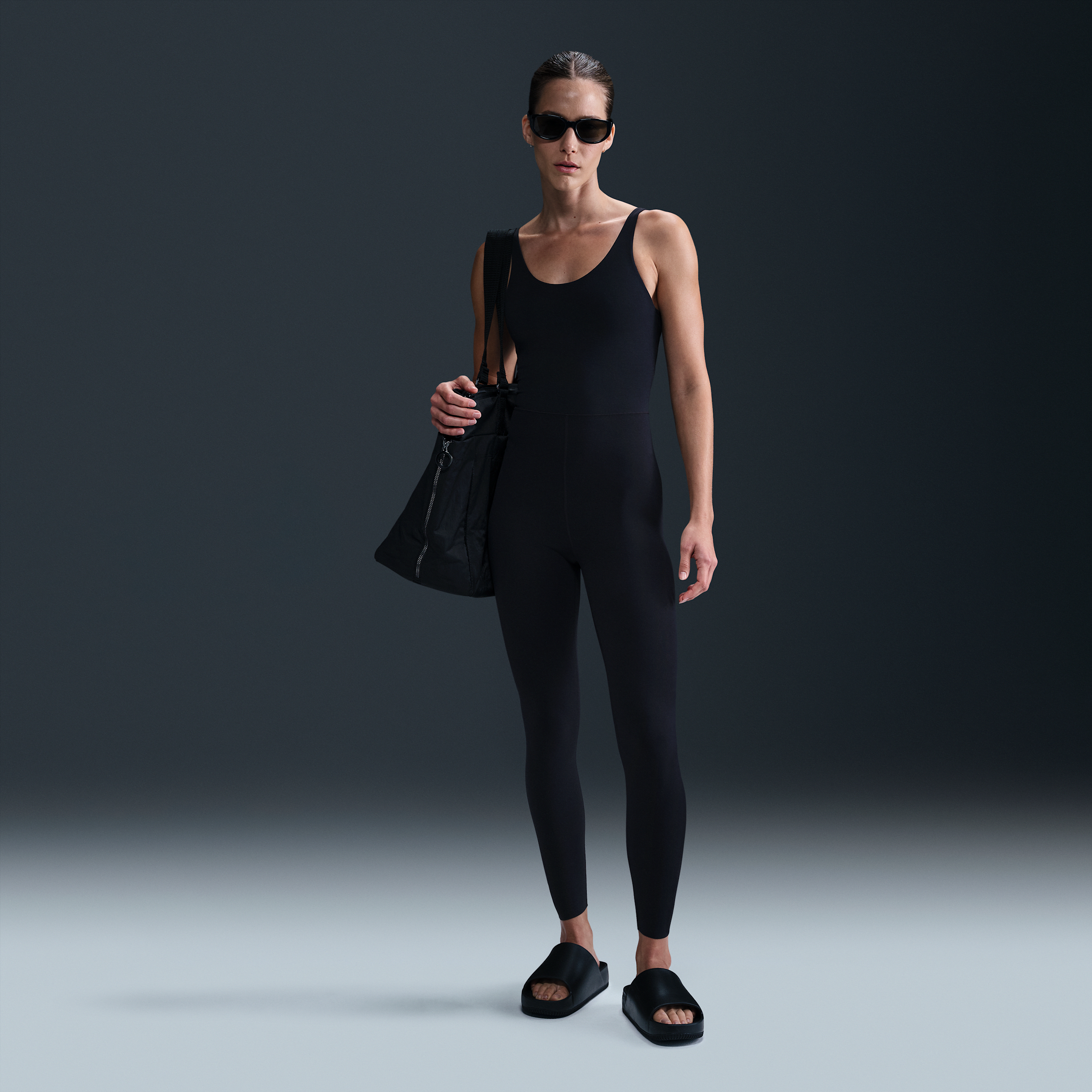 Shop Nike Women's Zenvy Dri-fit 7/8 Bodysuit In Black
