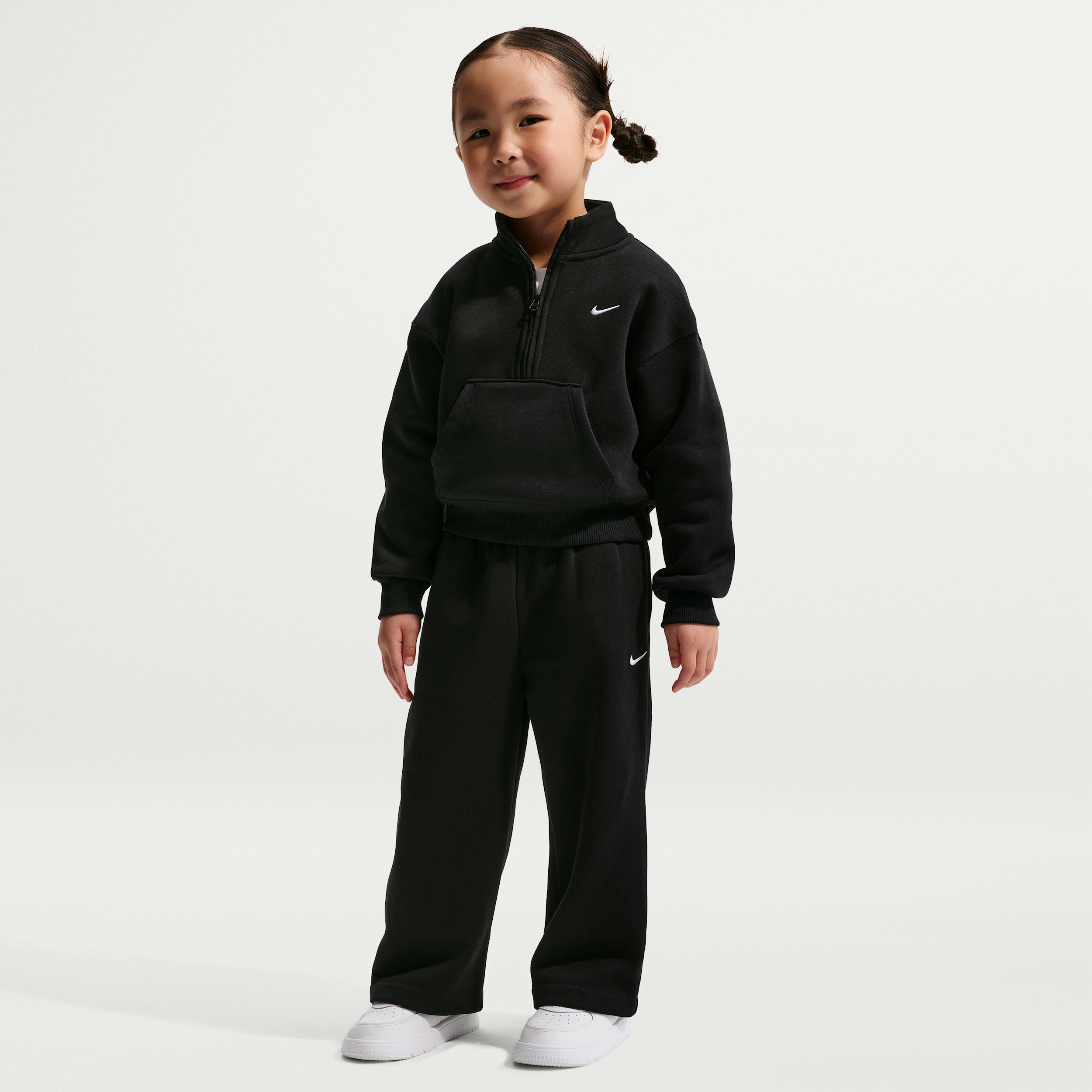 Nike Sportswear Little Kids' Studio Fleece Half-Zip and Pants Set in Black | 36P242-023