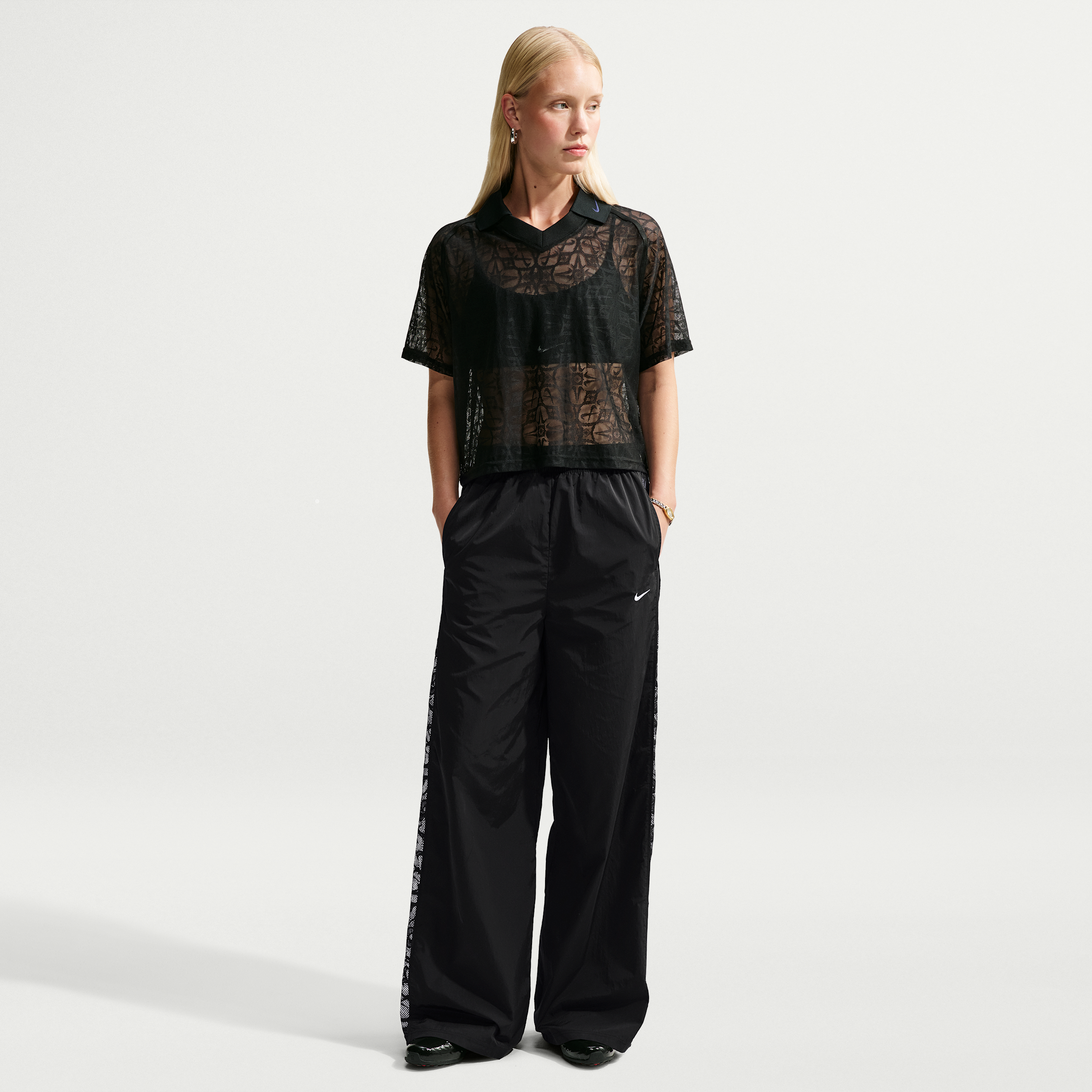 Women's Nike Sportswear Loose Mid-Rise Lace Track Pants in Black | IU1983-010