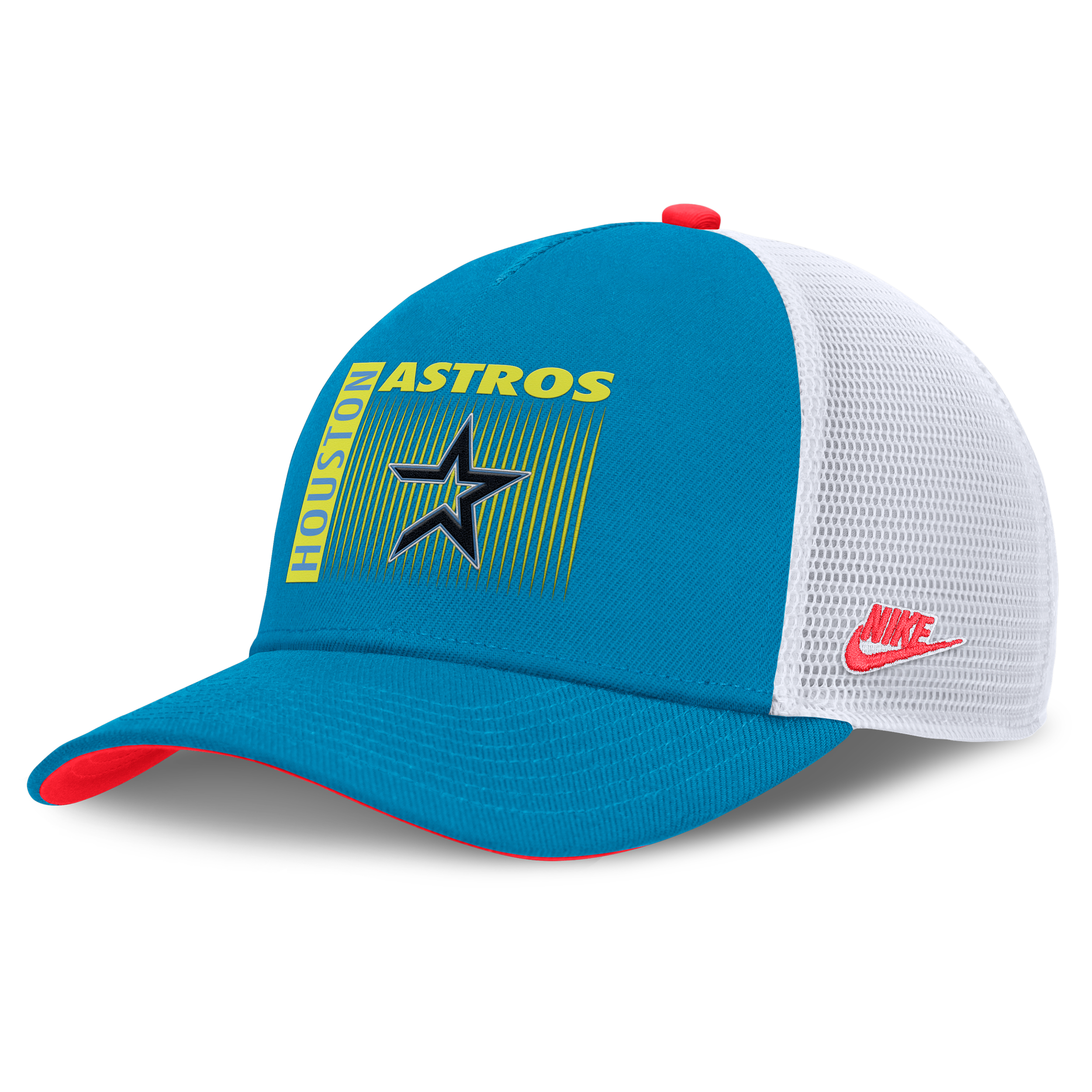 Nike Teal Houston Astros Neon 90s Rise Structured Performance Adjustable Trucker Hat In Blue