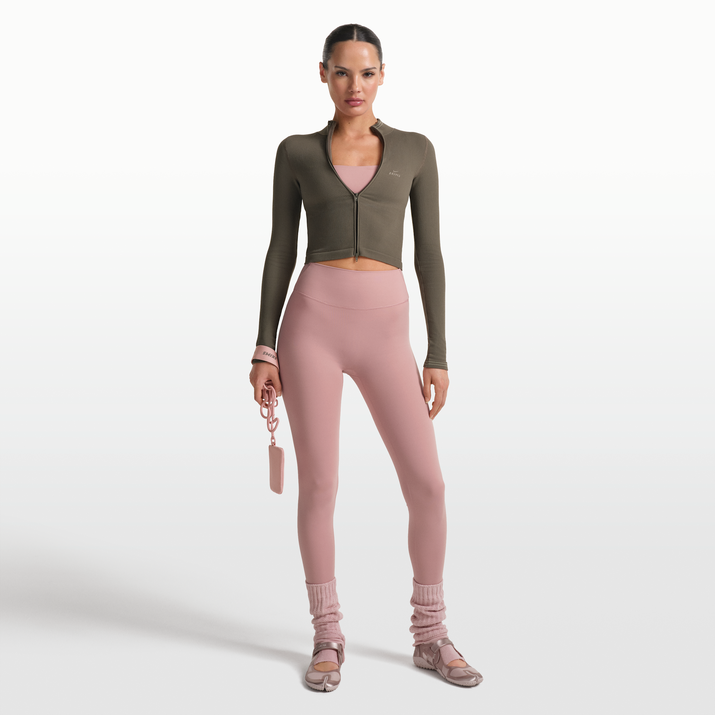 Nike Women's SKIMS Ribbed Seamless Cropped Full-Zip Jacket in Brown | TPLSL11145W-DOD