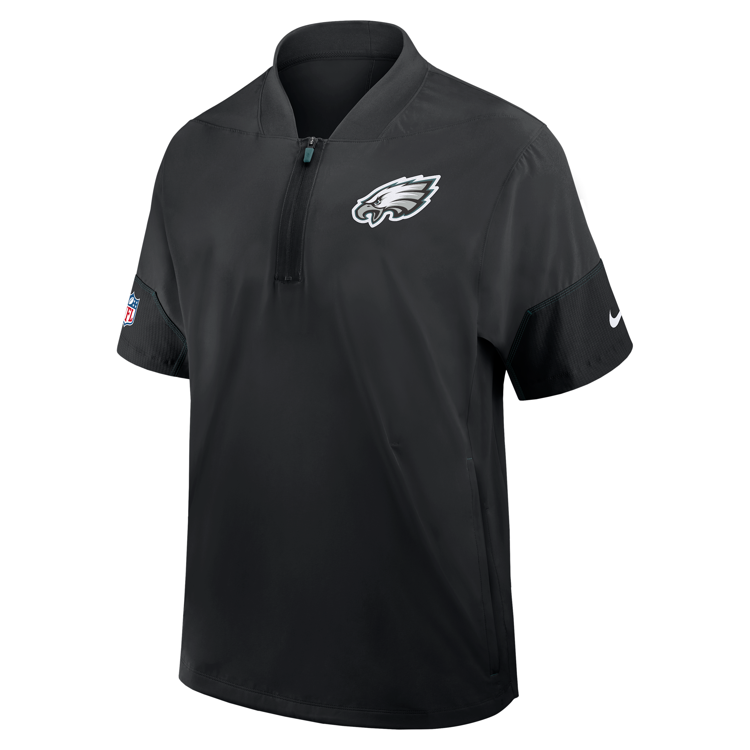 Philadelphia Eagles Sideline Coach Nike Men's NFL 1/2-Zip Short-Sleeve Hooded Jacket in Black | 03BO149N86-2J5