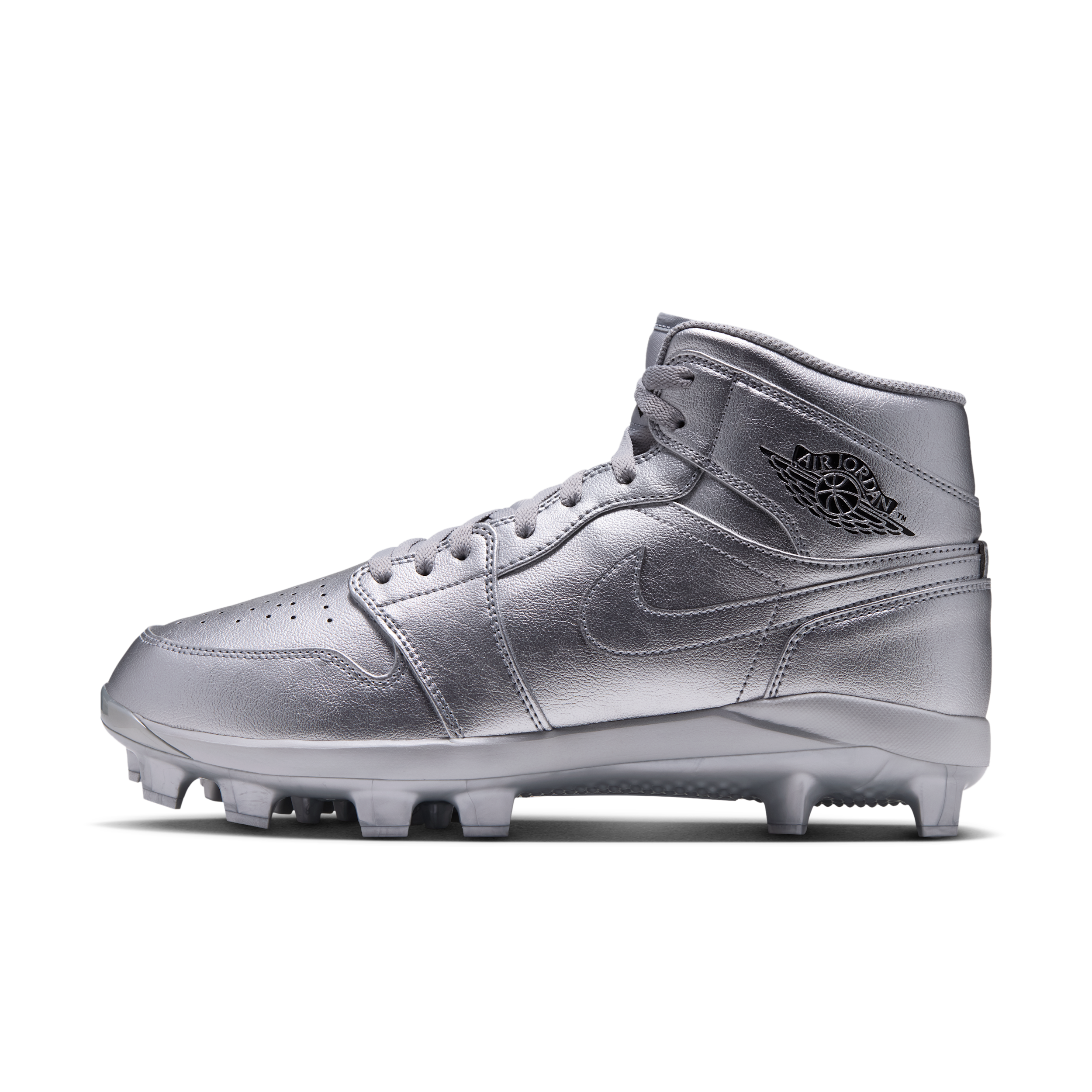 Jordan 1 Retro MCS High Baseball Cleats, Size 7.5, Silver/Black