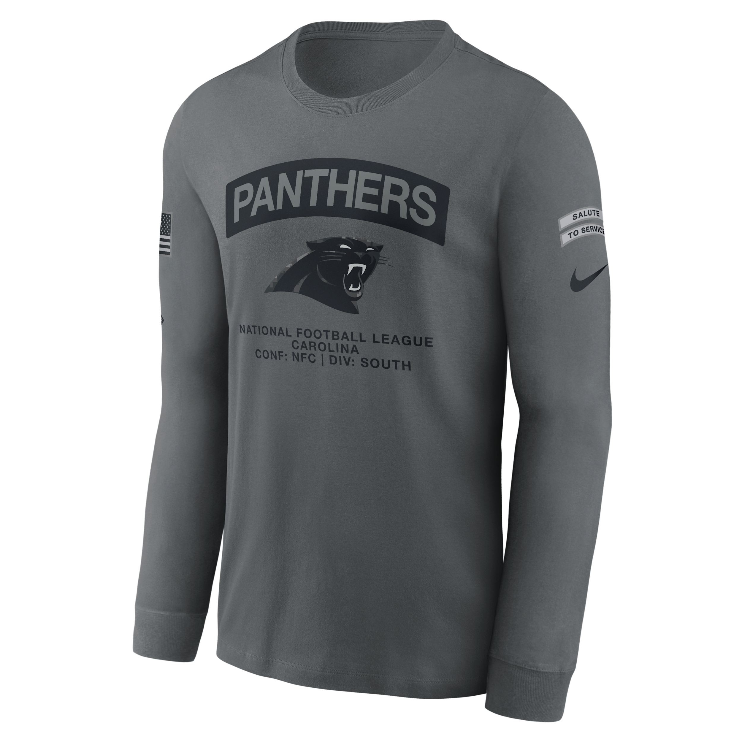 Carolina Panthers Salute to Service Nike Men's NFL Long-Sleeve T-Shirt in Grey | NKAC0AIA25-RFD