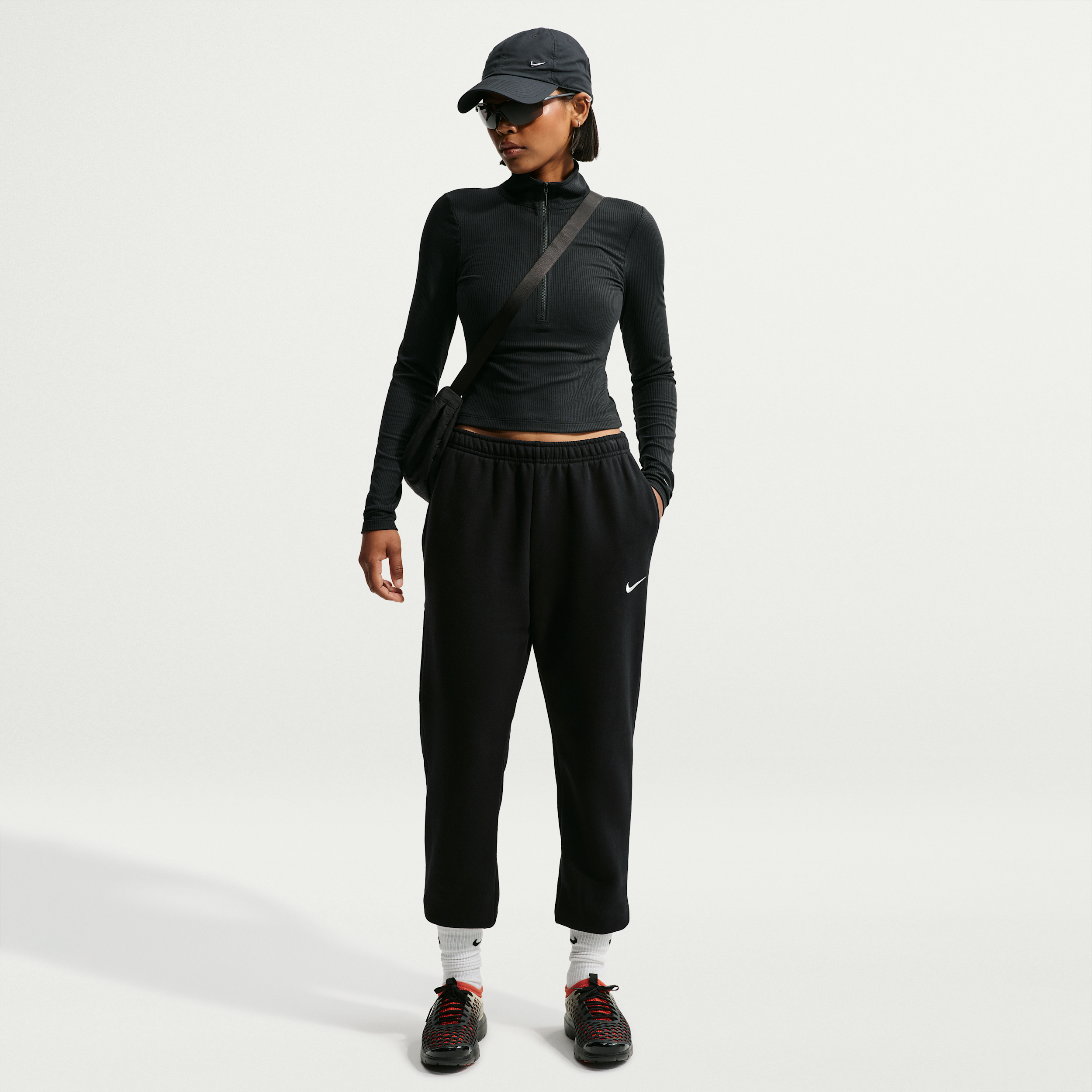 Nike Women's Studio Fleece Weight Mid-Rise Jogger Pants in Black | IR8306-001
