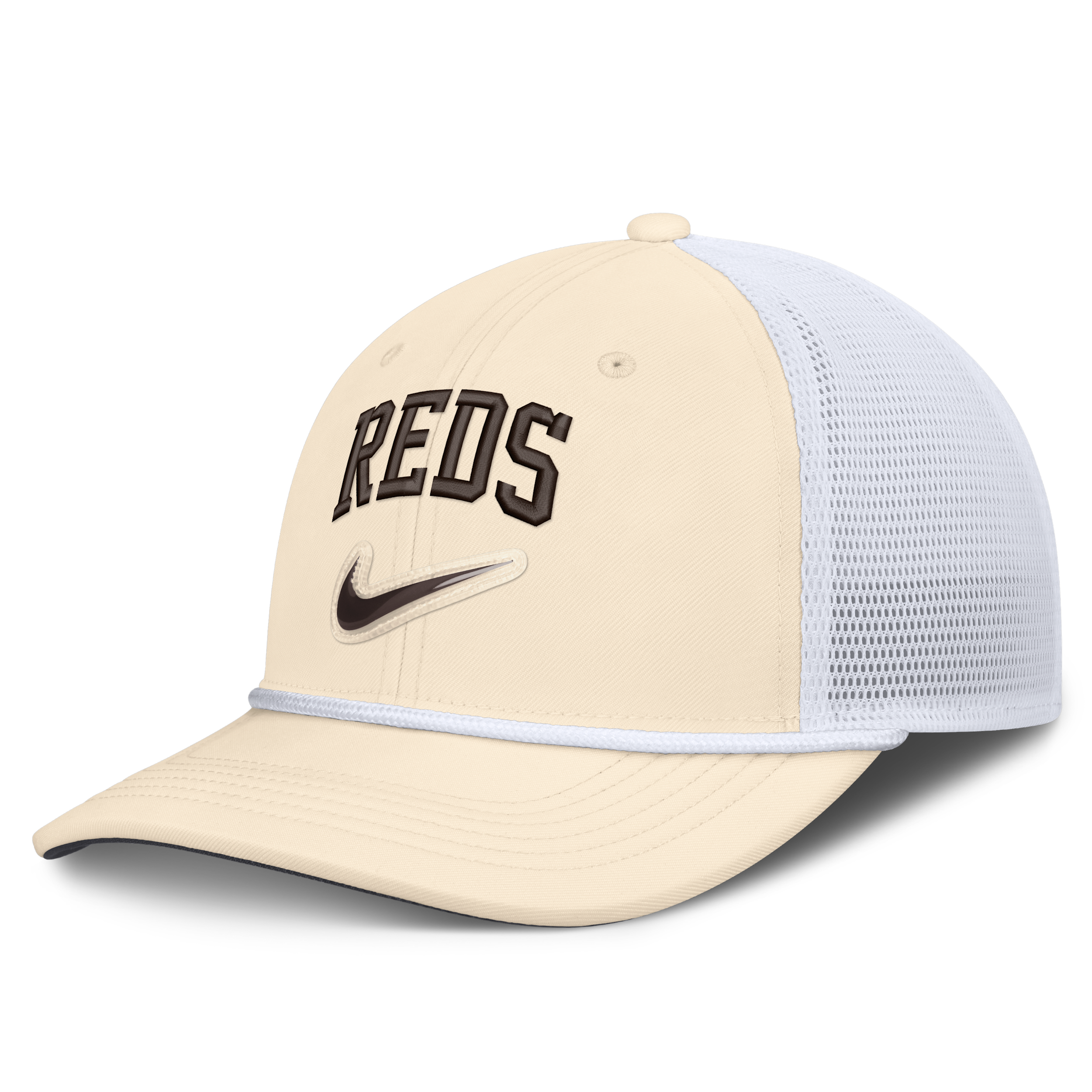 Cincinnati Reds Rise Nike Men's Dri-FIT MLB Trucker Adjustable Hat in White | NB640HNARED-USE
