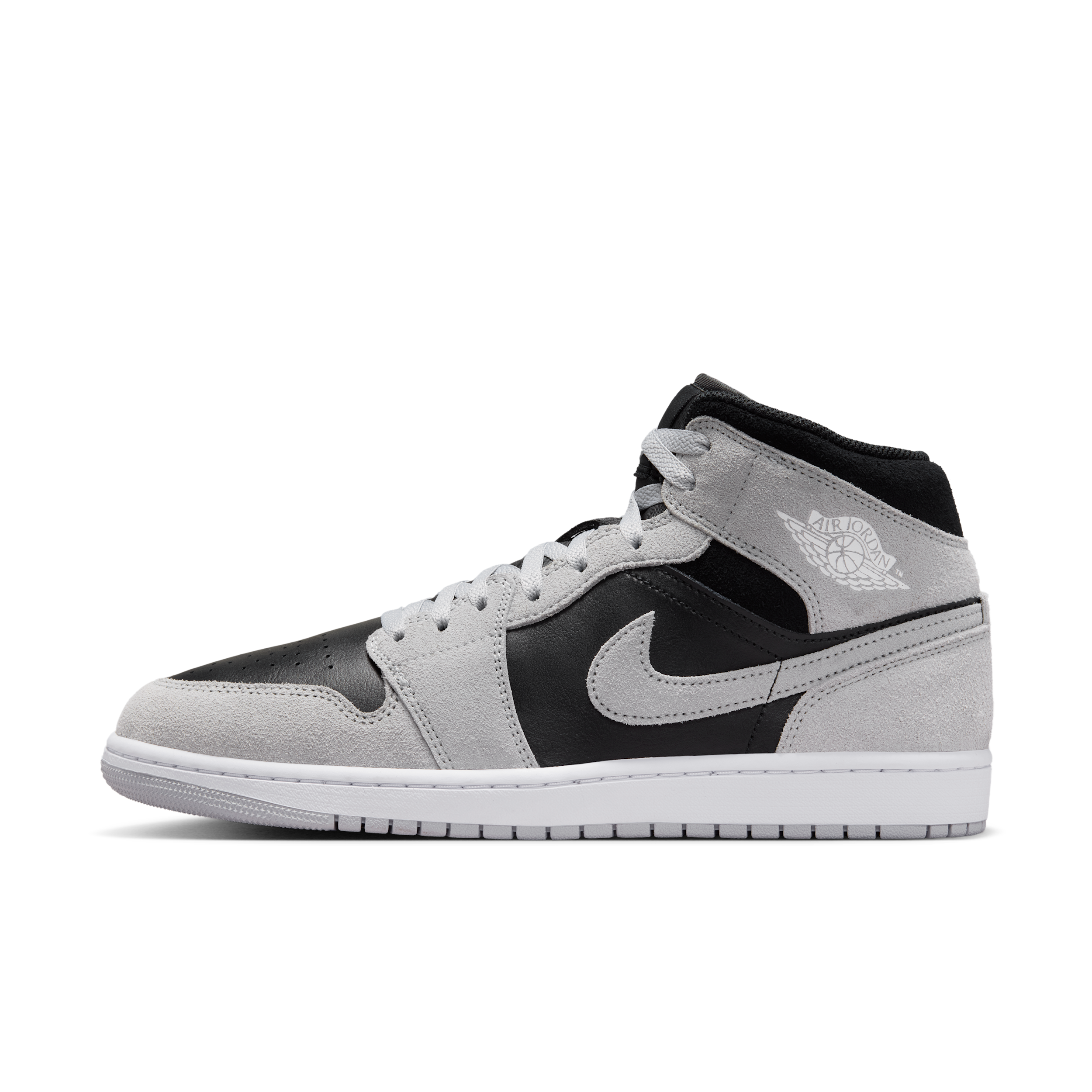 Air Jordan 1 Mid Shoes, Men's, M13/W14.5, Lt Smoke Grey/White/Black