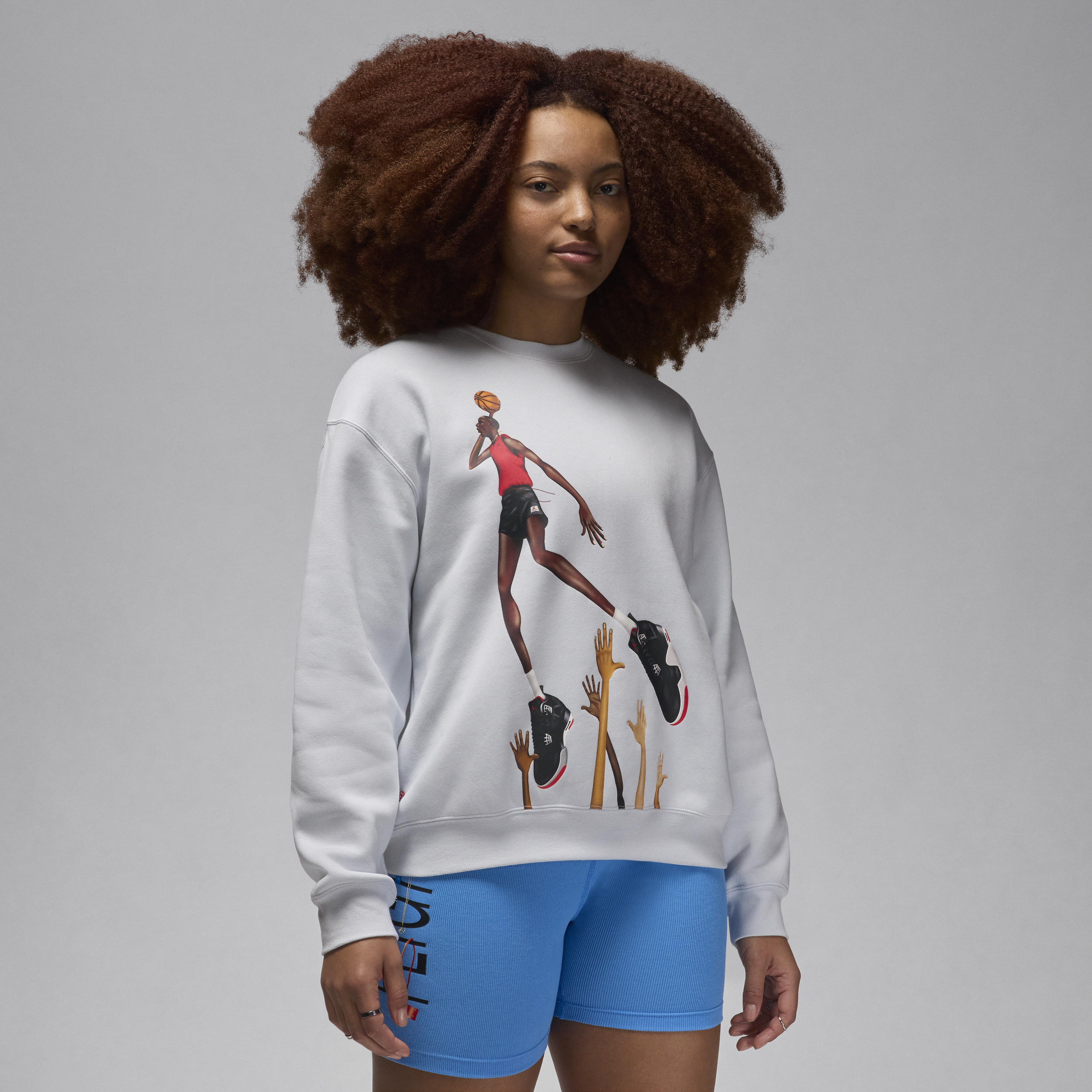 Shop Jordan Women's  Artist Series By Darien Birks Fleece Crew-neck Sweatshirt In Grey