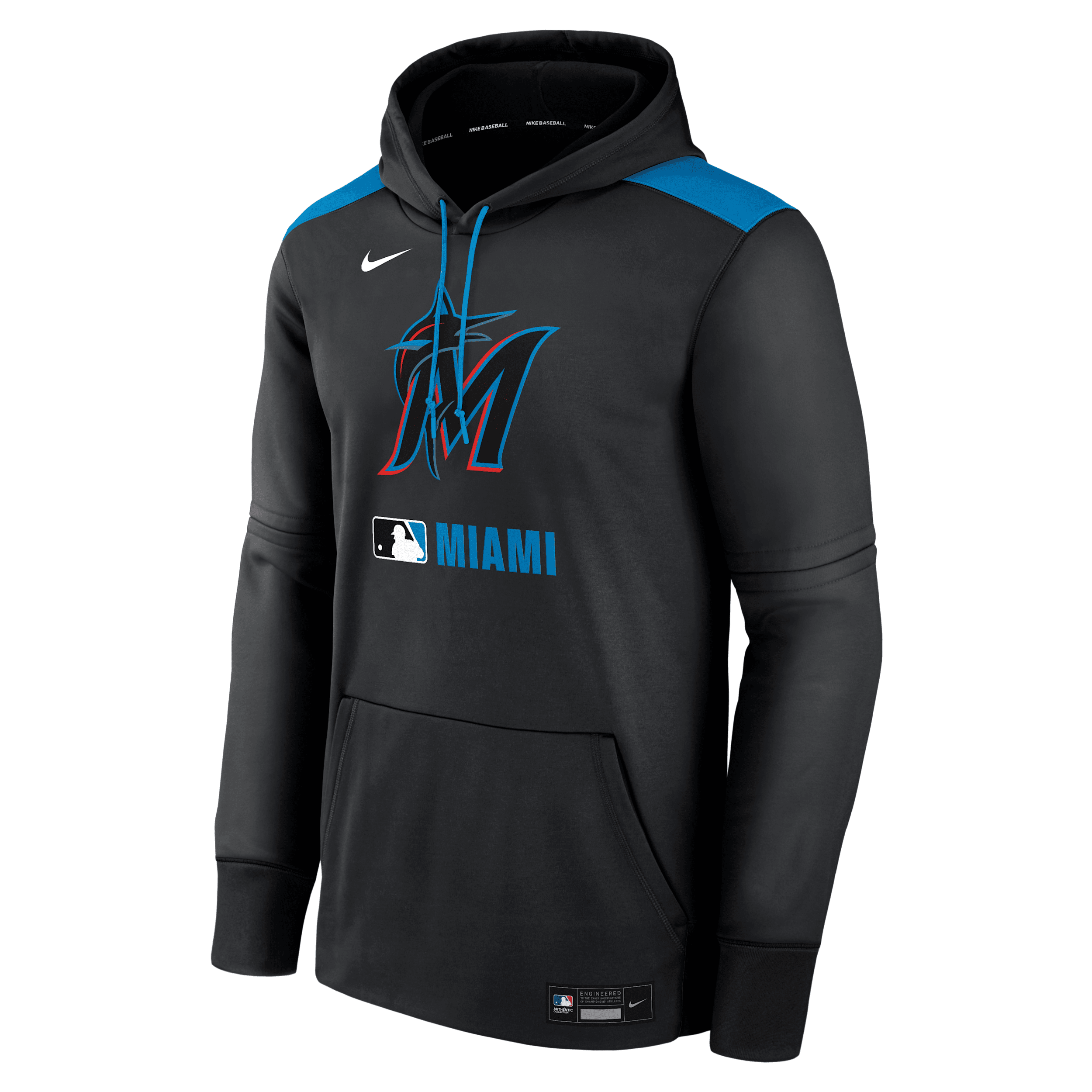 Nike Men's Miami Marlins Authentic Collection  Therma Mlb Pullover Hoodie In Black