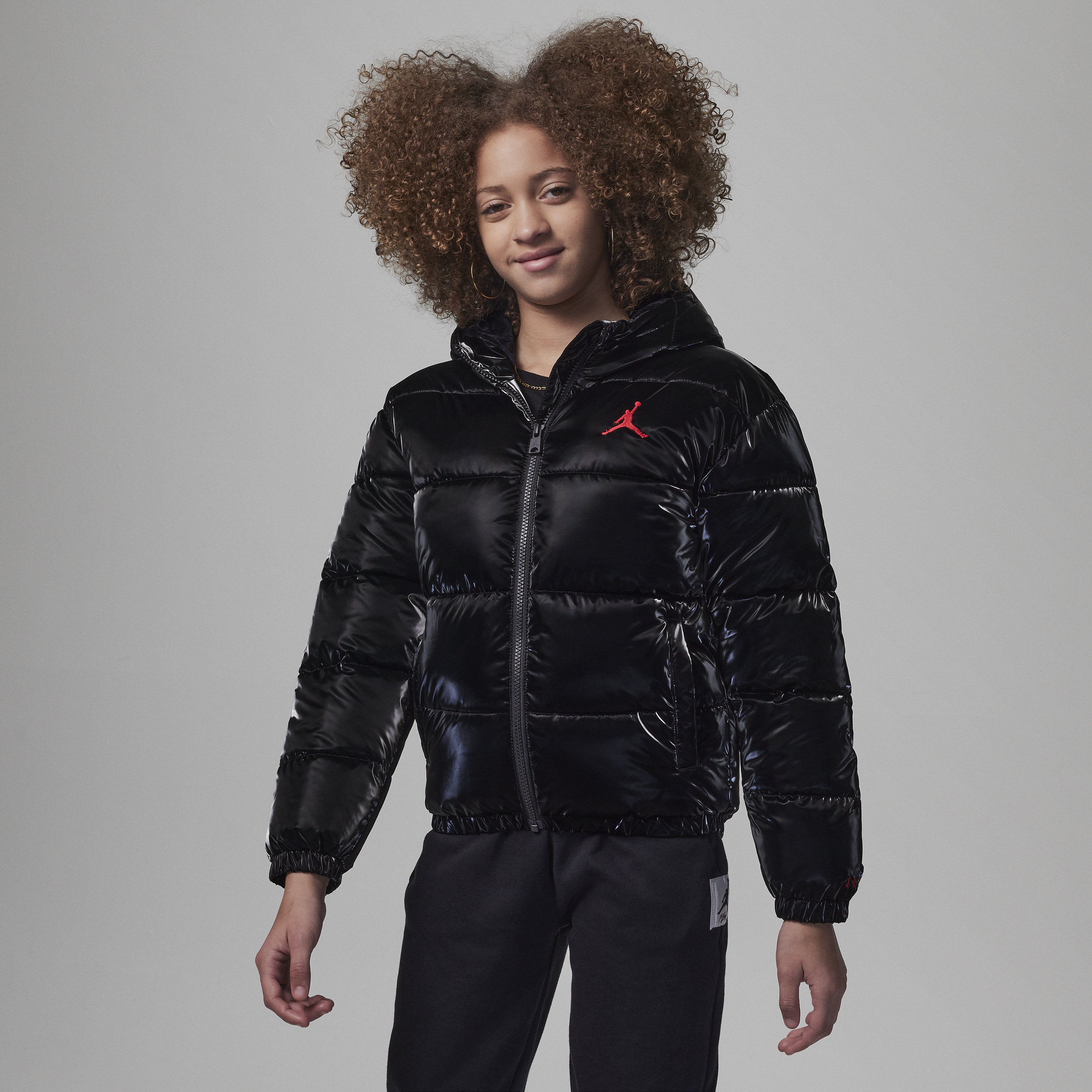 Jordan Boxy Fit Puffer Big Kids Jacket In Black