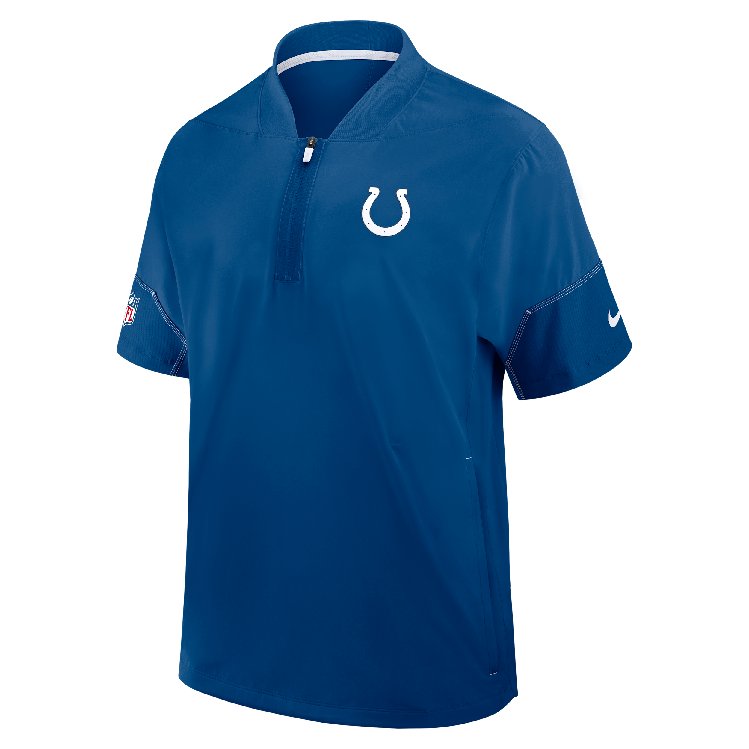 Indianapolis Colts Sideline Coach Nike Men's NFL 1/2-Zip Short-Sleeve Hooded Jacket in Blue | 03BO088K98-2J5