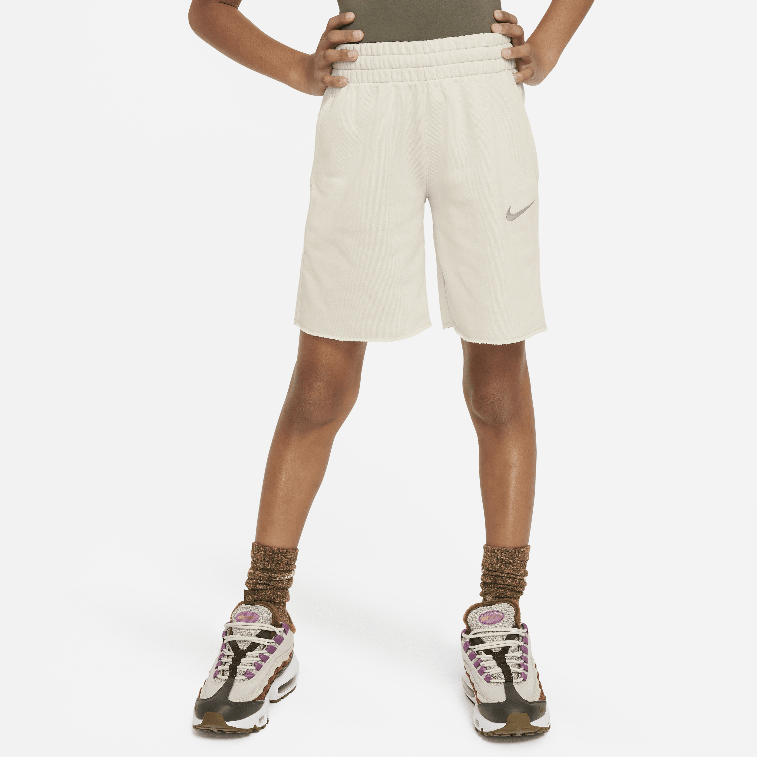 Shop Nike Sportswear Big Kids' (girls') Dri-fit Fleece Shorts In Grey