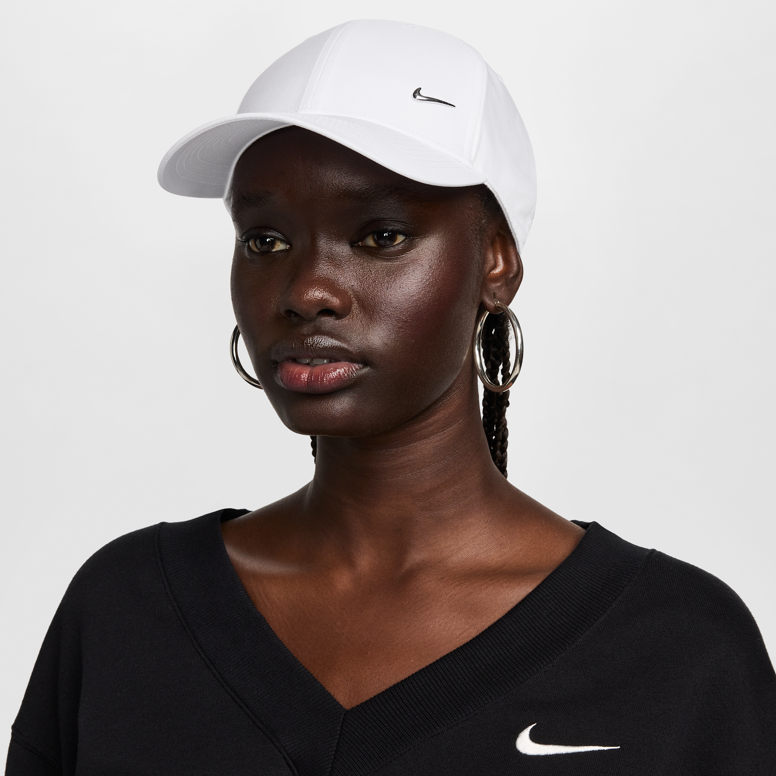 Nike Unisex Club Structured Metal Swoosh Cap In White