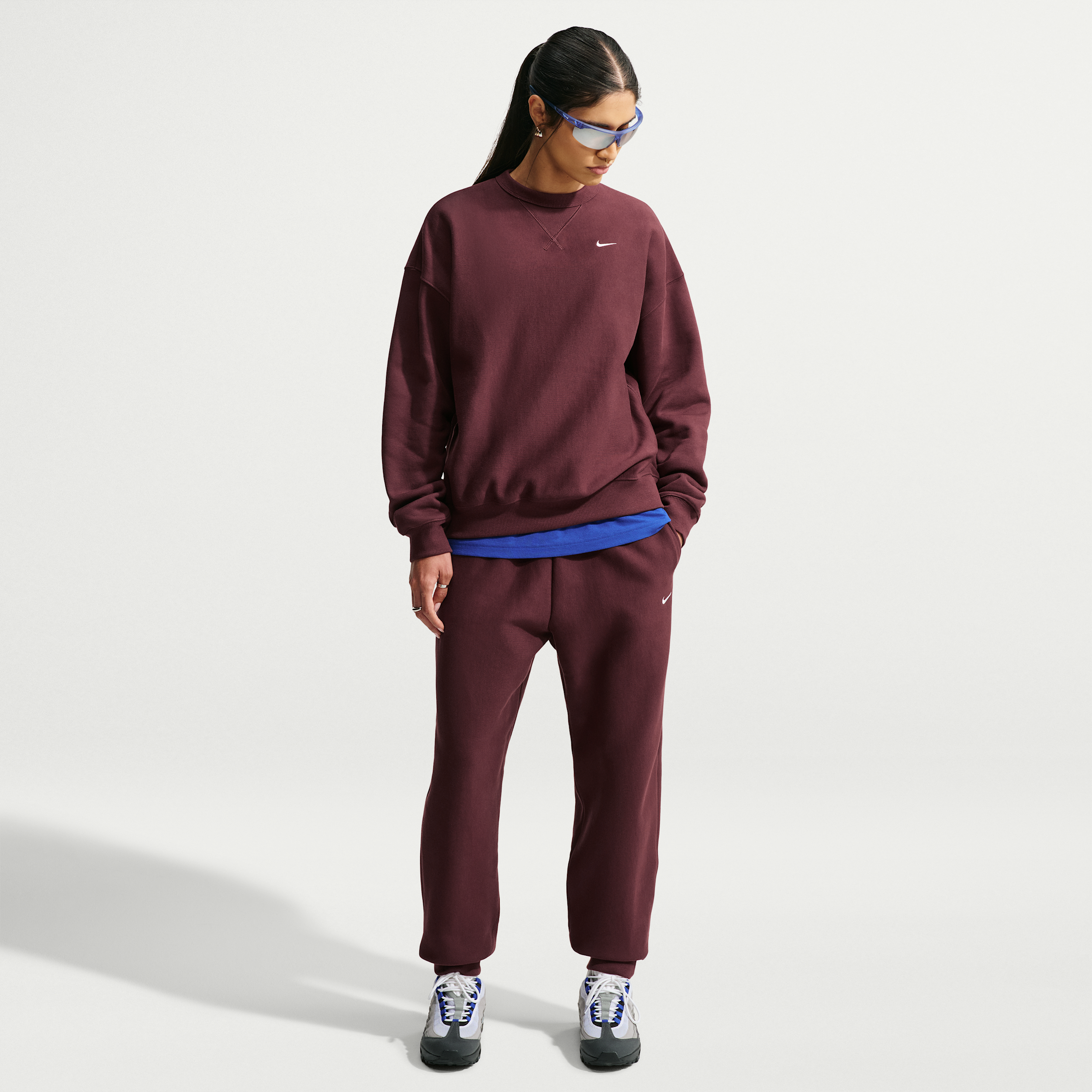 Nike Women's Studio Fleece Heavyweight Oversized High-Rise Jogger Pants in Purple | IO2109-658