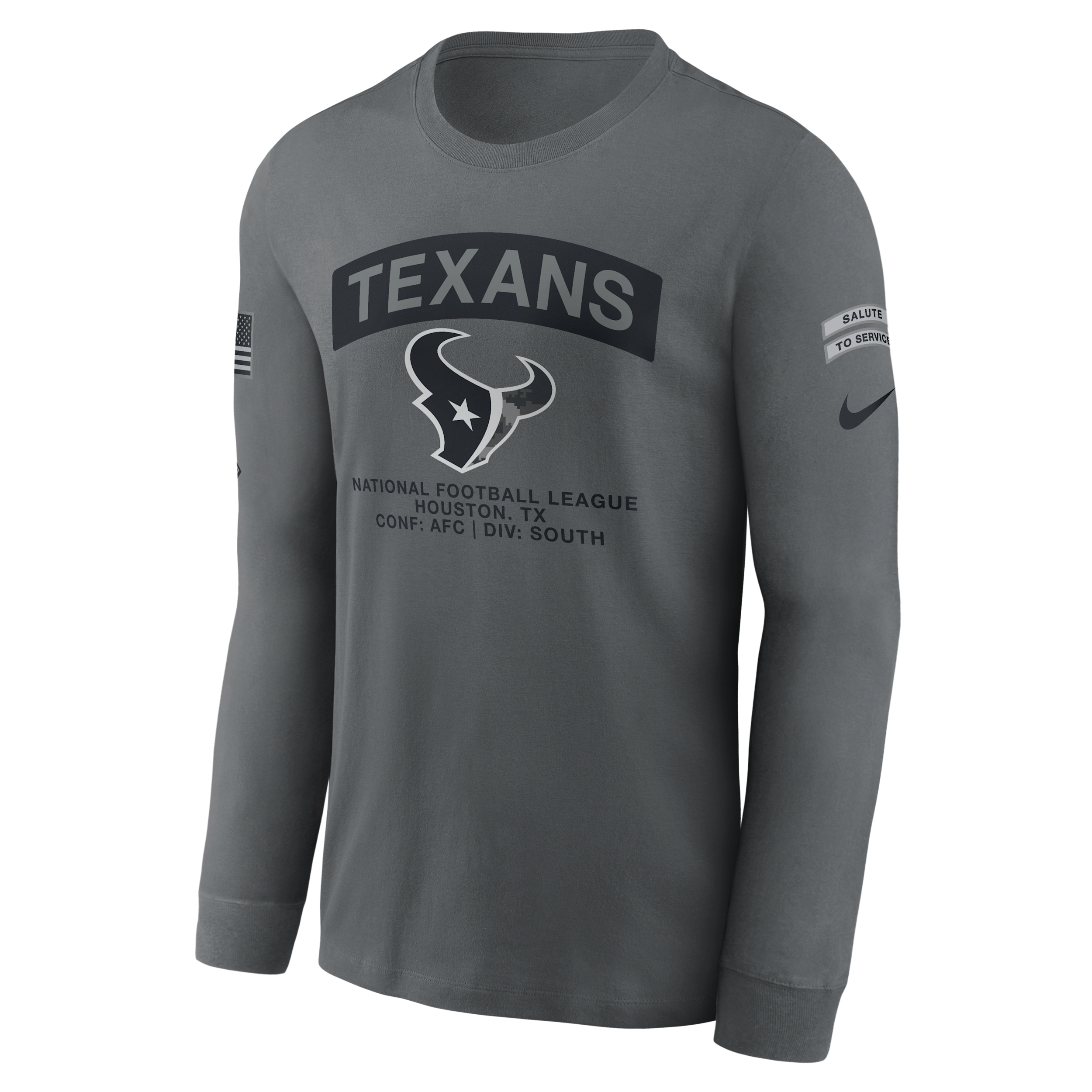 Houston Texans Salute to Service Nike Men's NFL Long-Sleeve T-Shirt in Grey | NKAC0AIA2D-RFD