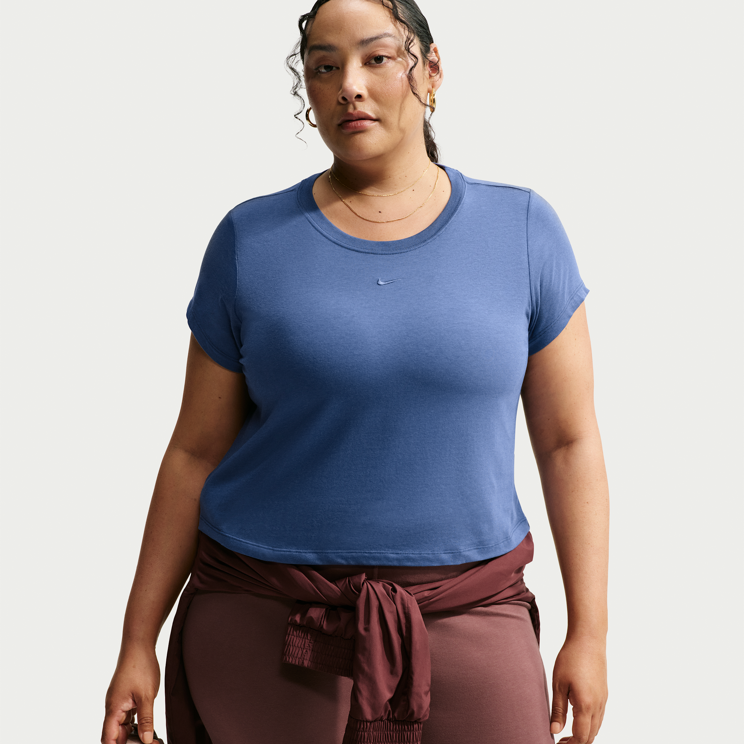 Women's Nike Sportswear Chill Knit Cropped T-Shirt (Plus Size) in Blue | FZ2479-461