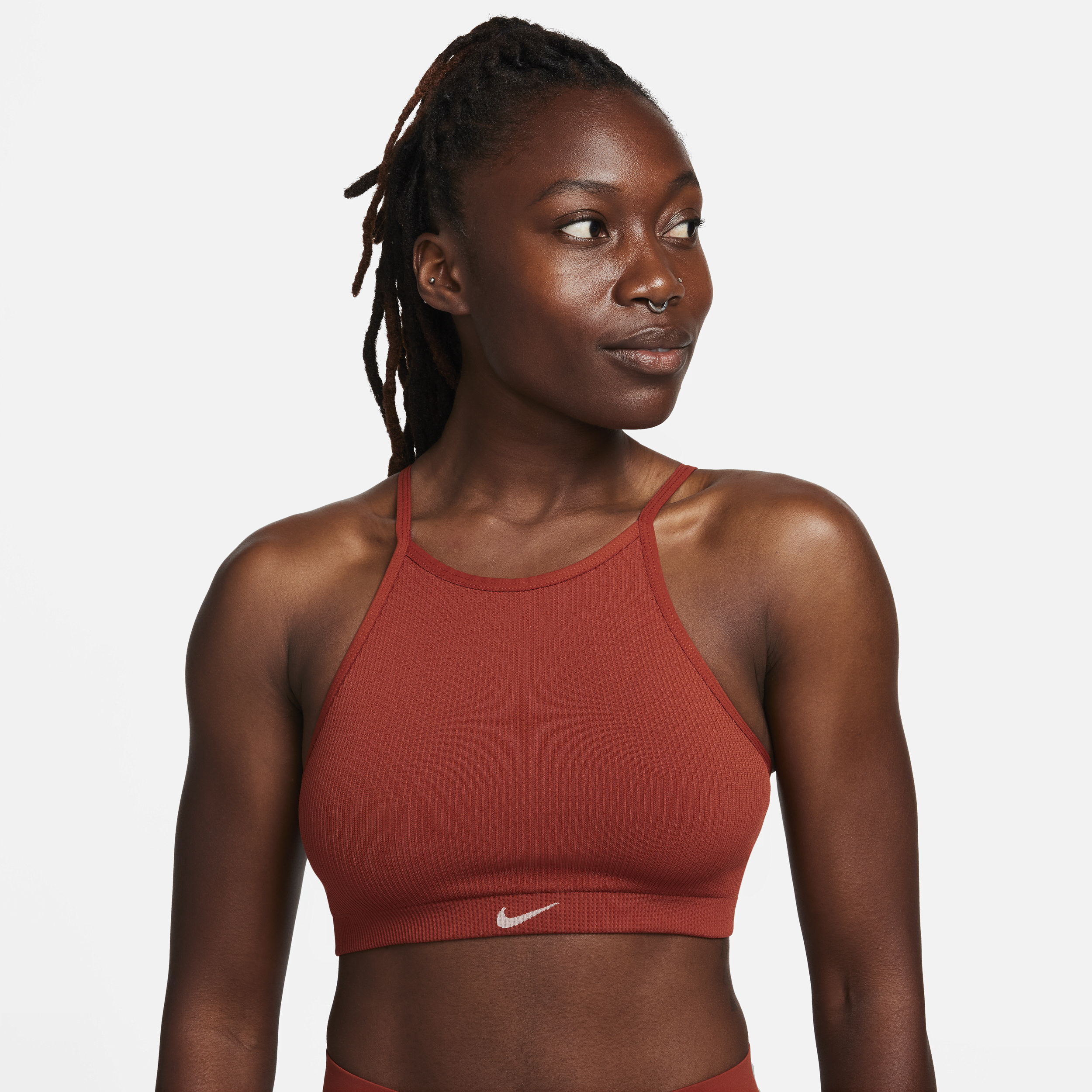 Nike Women's Indy Seamless Ribbed Light-support Non-padded Sports Bra In Orange