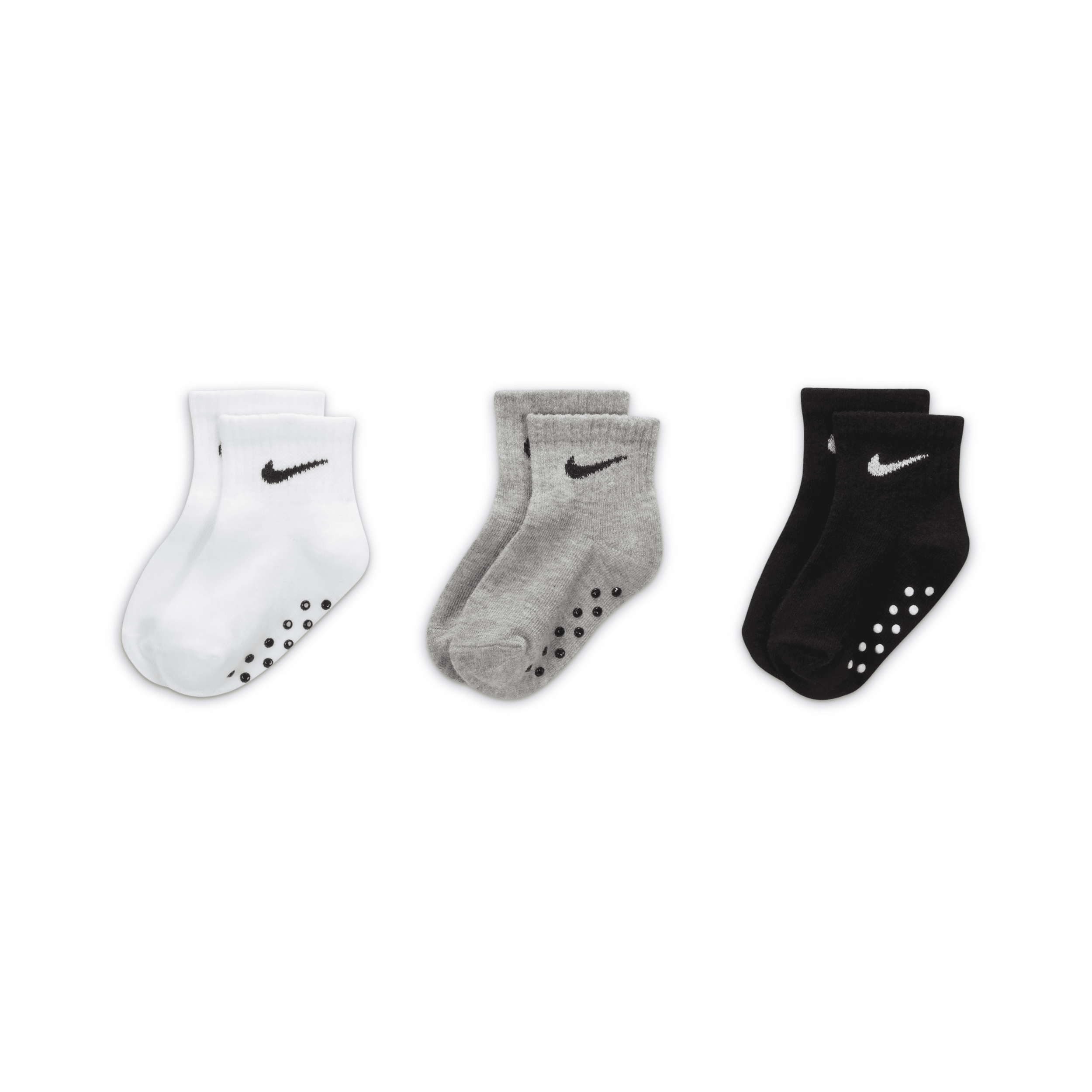 Nike Babies' Core Swoosh Toddler Gripper Socks Box Set (3 Pairs) In Grey