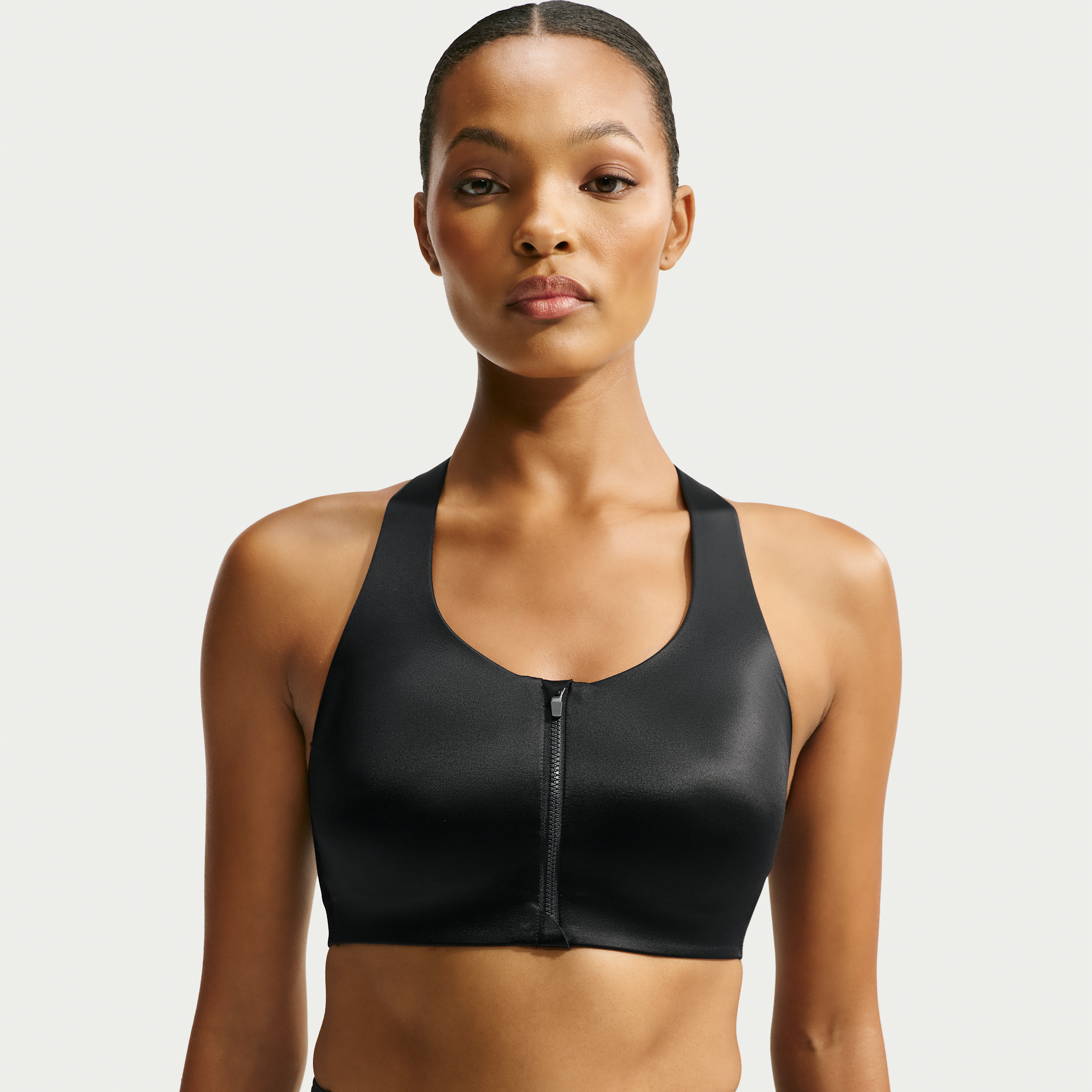 Nike Women's SKIMS Satin Shine Front-Zip Bra in Black | IR5064-054