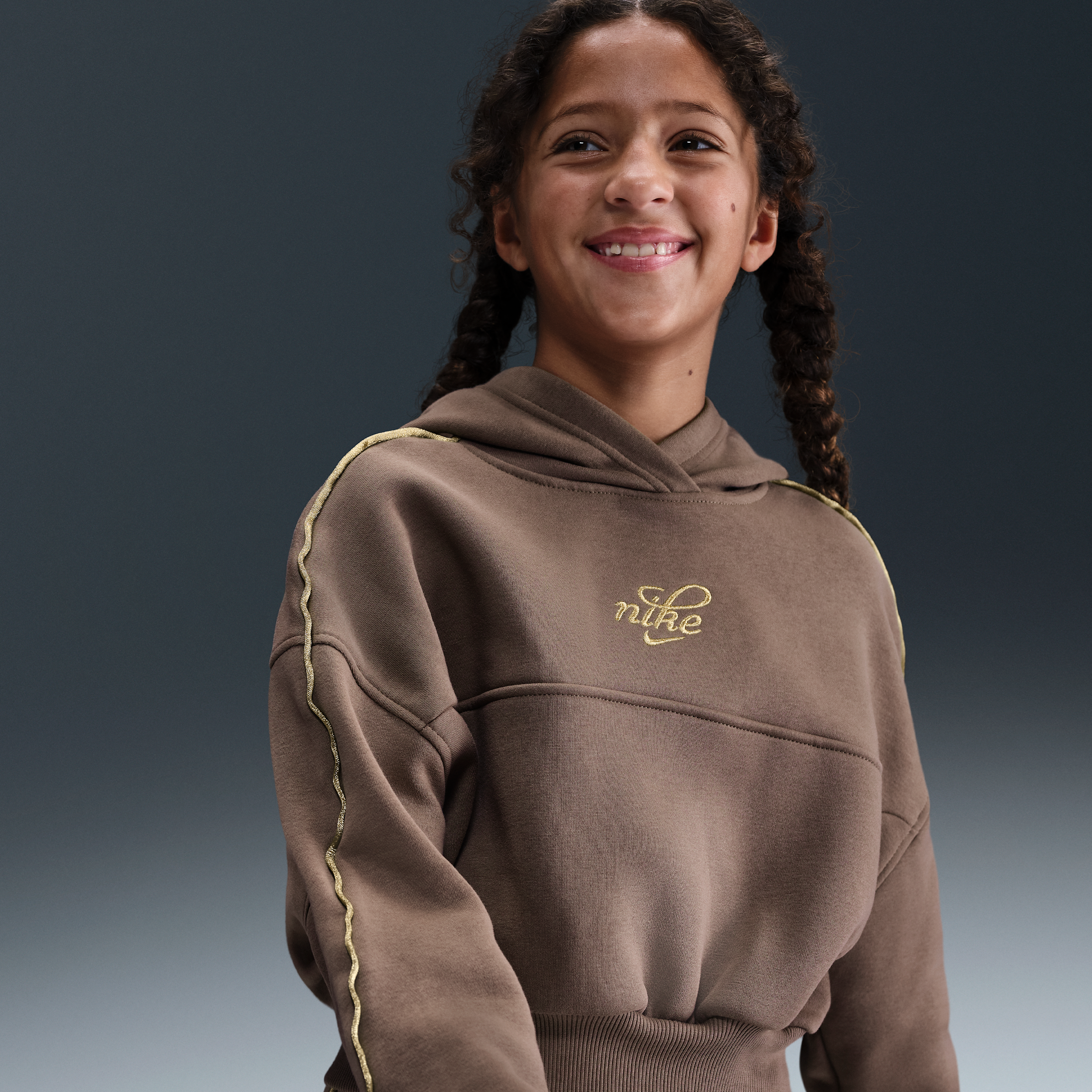 Nike Sportswear Club Fleece Big Kids' (Girls') Boxy Hoodie in Brown | HV0422-214