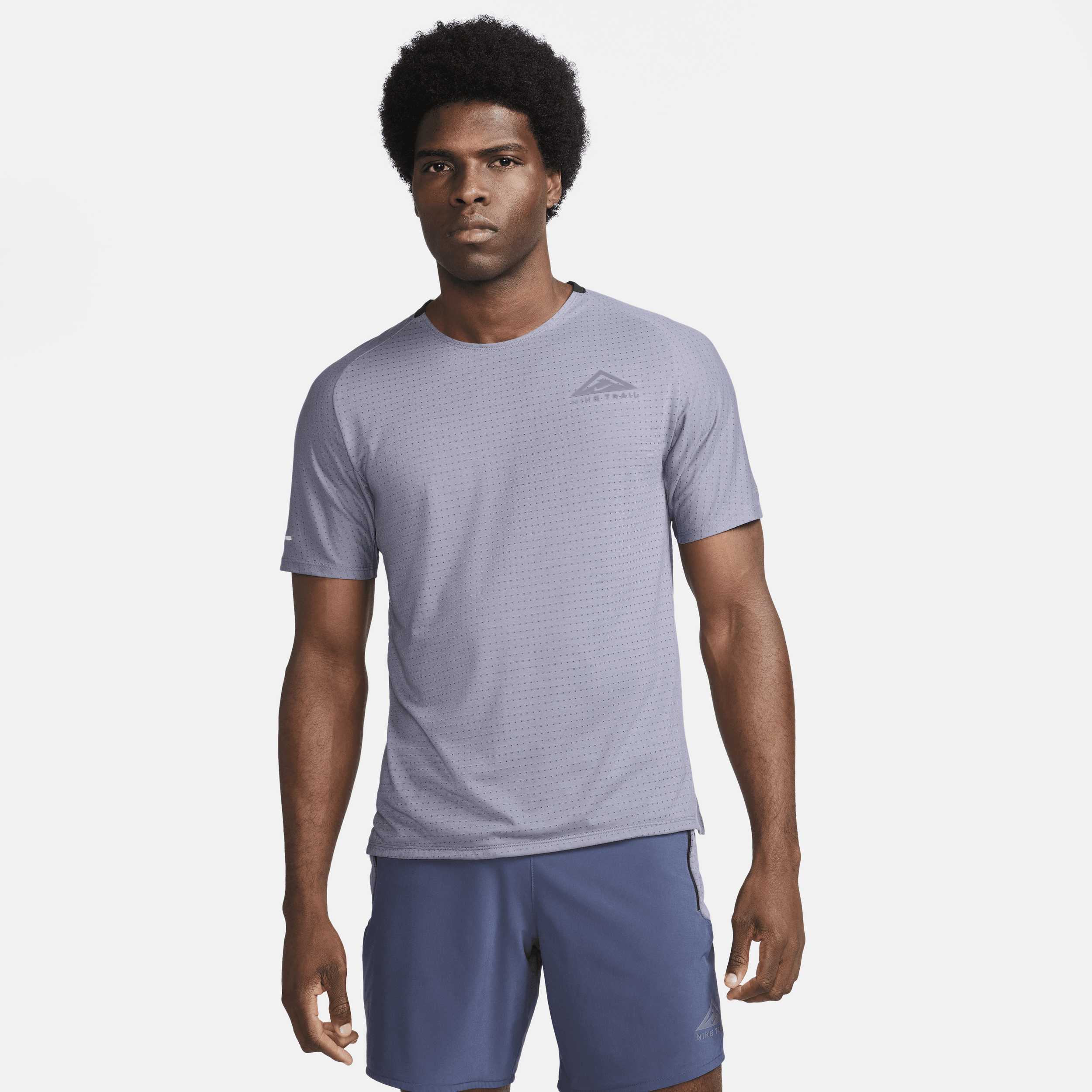 Shop Nike Men's Trail Solar Chase Dri-fit Short-sleeve Running Top In Grey