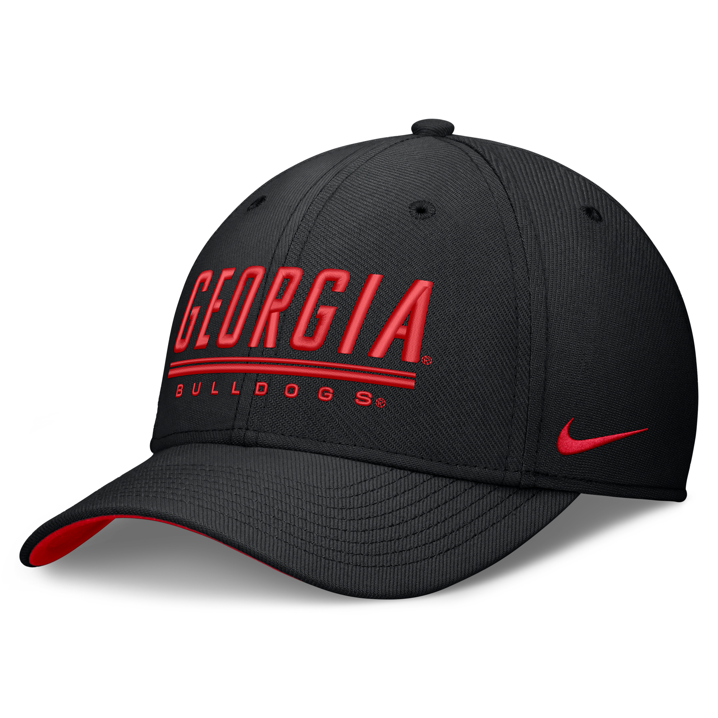 Nike Adult Georgia Bulldogs Black Rise Swooshflex Dri-Fit Game Day Structured Hat, Men's, Small/Medium