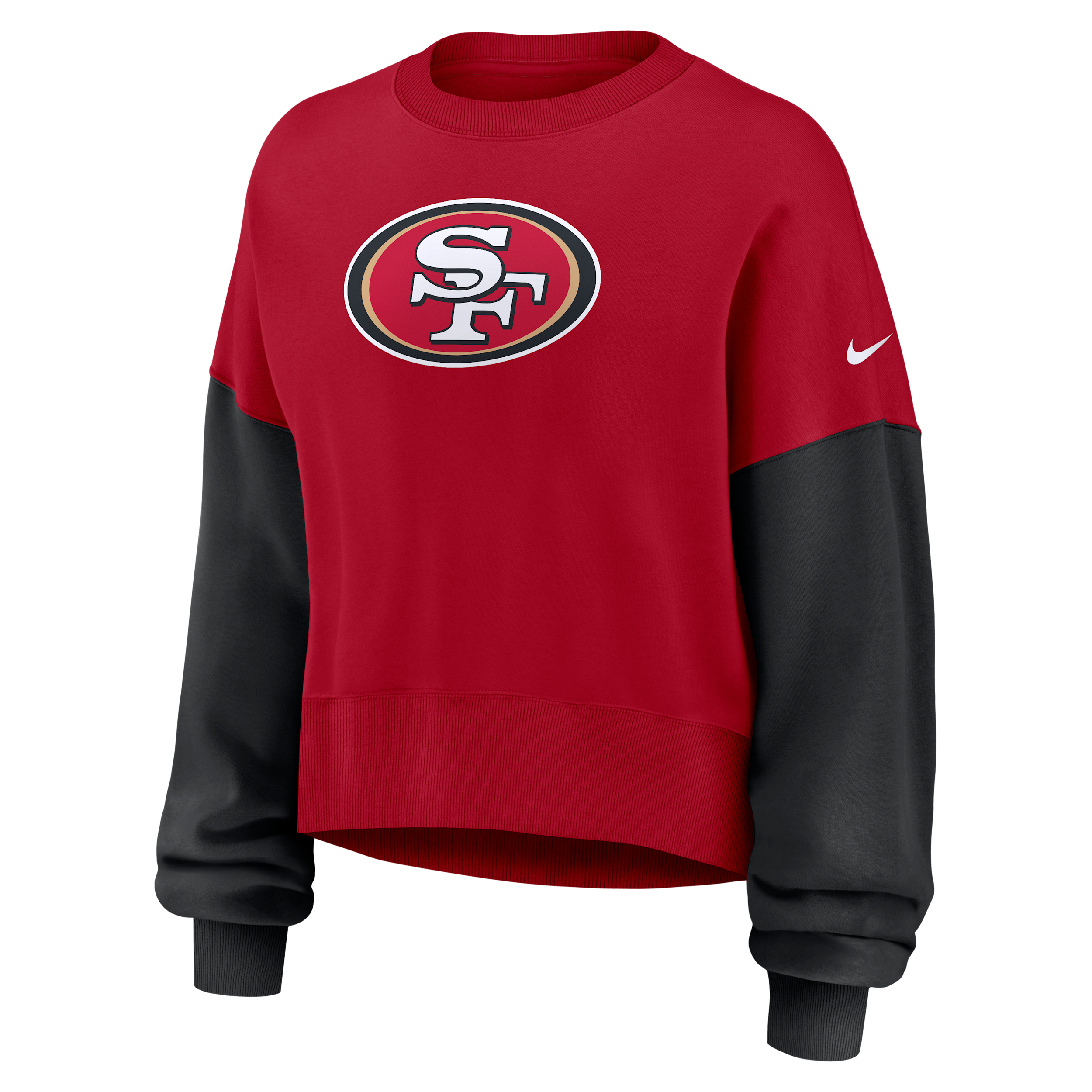 Nike Women's Scarlet San Francisco 49ers Oversized Color Block Pullover Sweatshirt - Scarlet