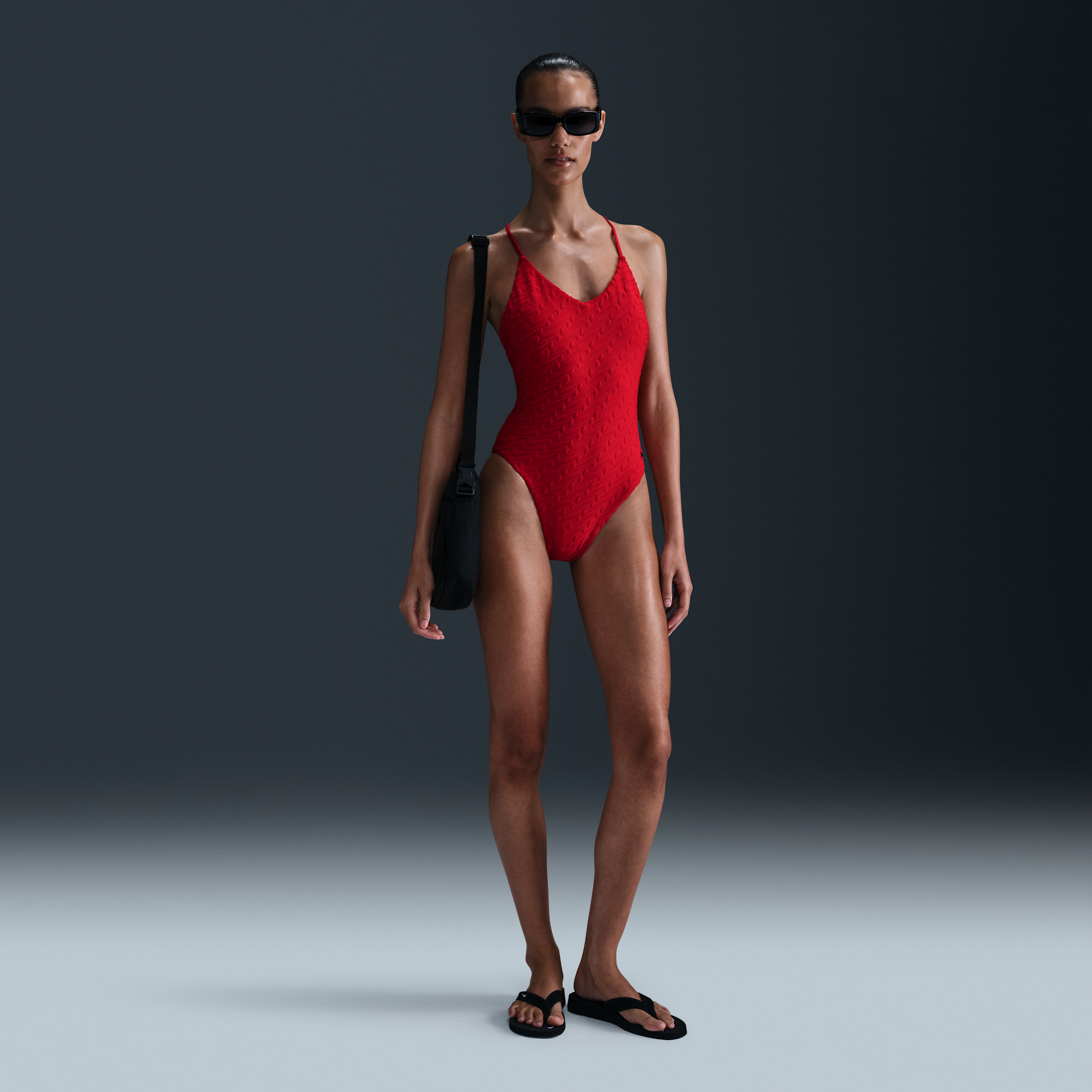 Shop Nike Women's Swim Swoosh Link Terry Y-back One-piece In Red