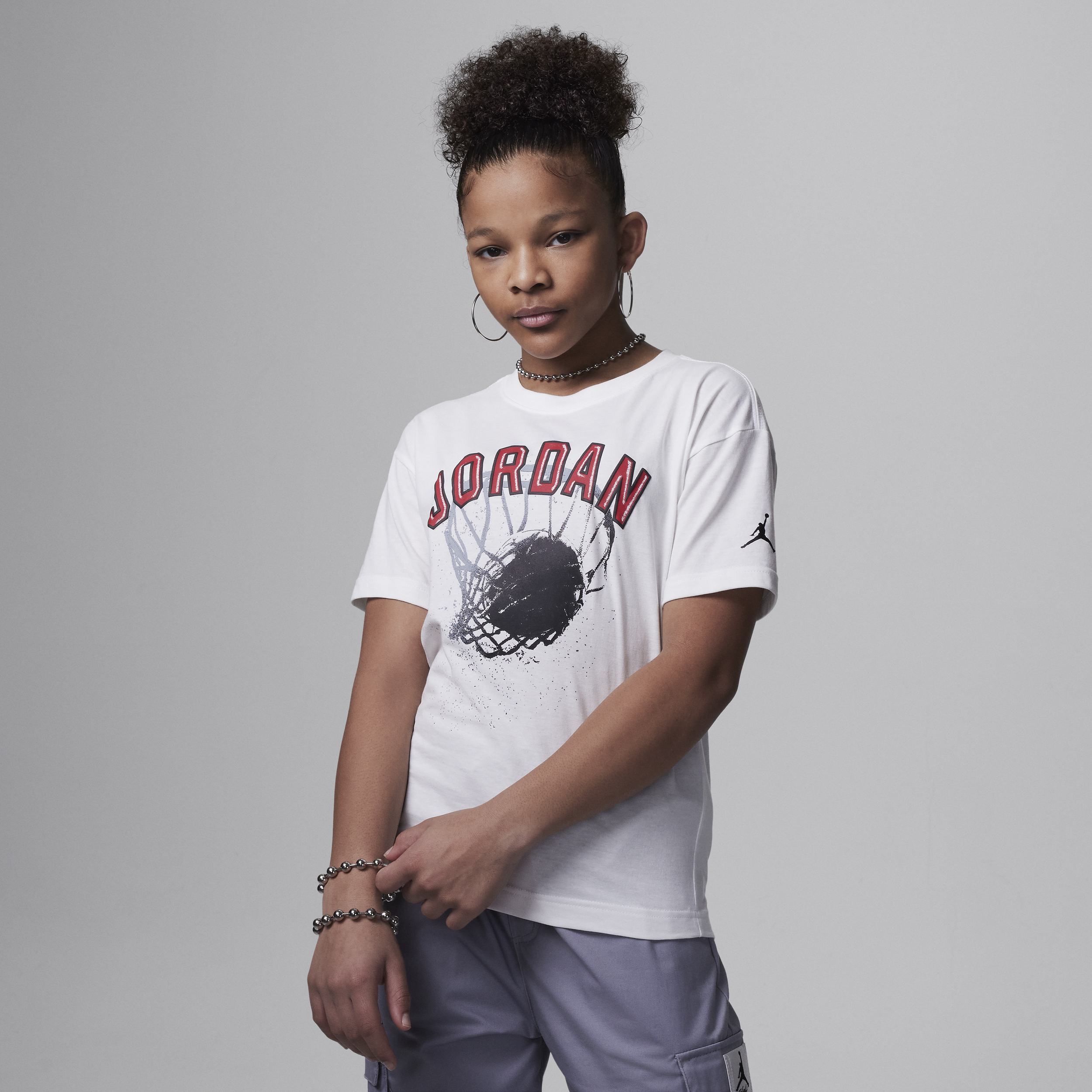 Shop Jordan Hoop Style Big Kids' Graphic T-shirt In White