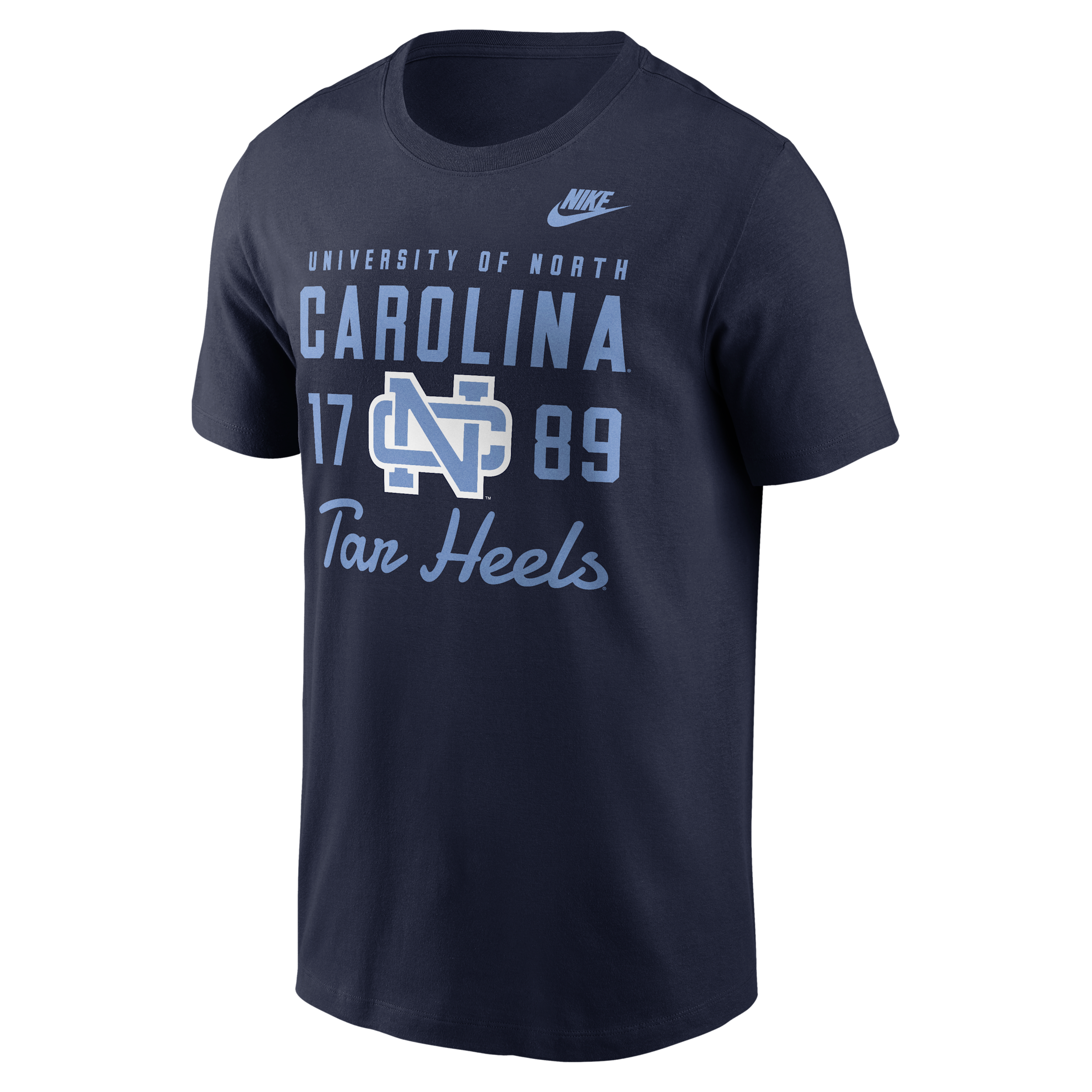 North Carolina Legacy Stacked Est Nike Men's College T-Shirt in Blue | N19941SNCV-AZ2