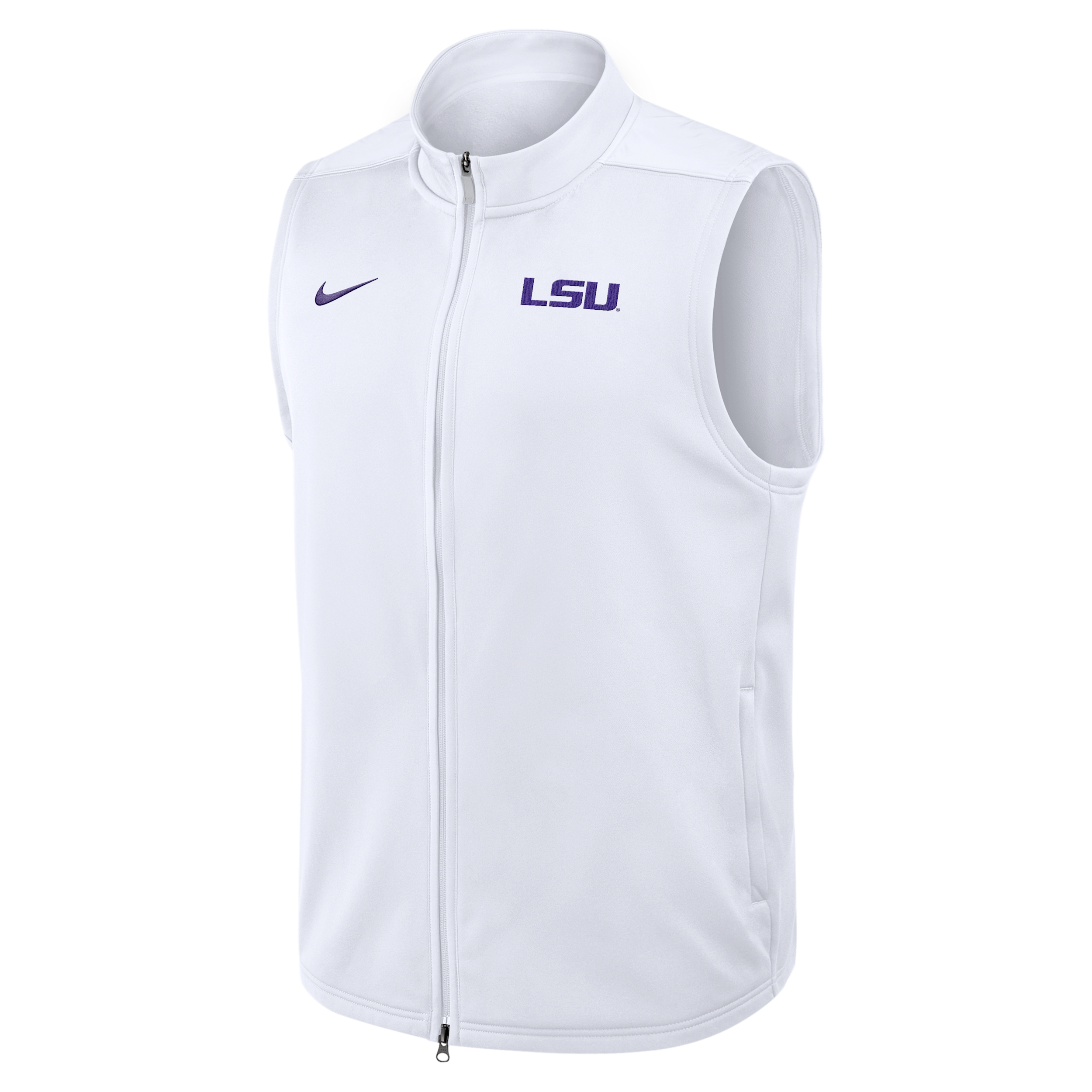 LSU Primetime Victory Nike Men's Therma-FIT College Full-Zip Vest in White | 03OJ10ALSN-3VN