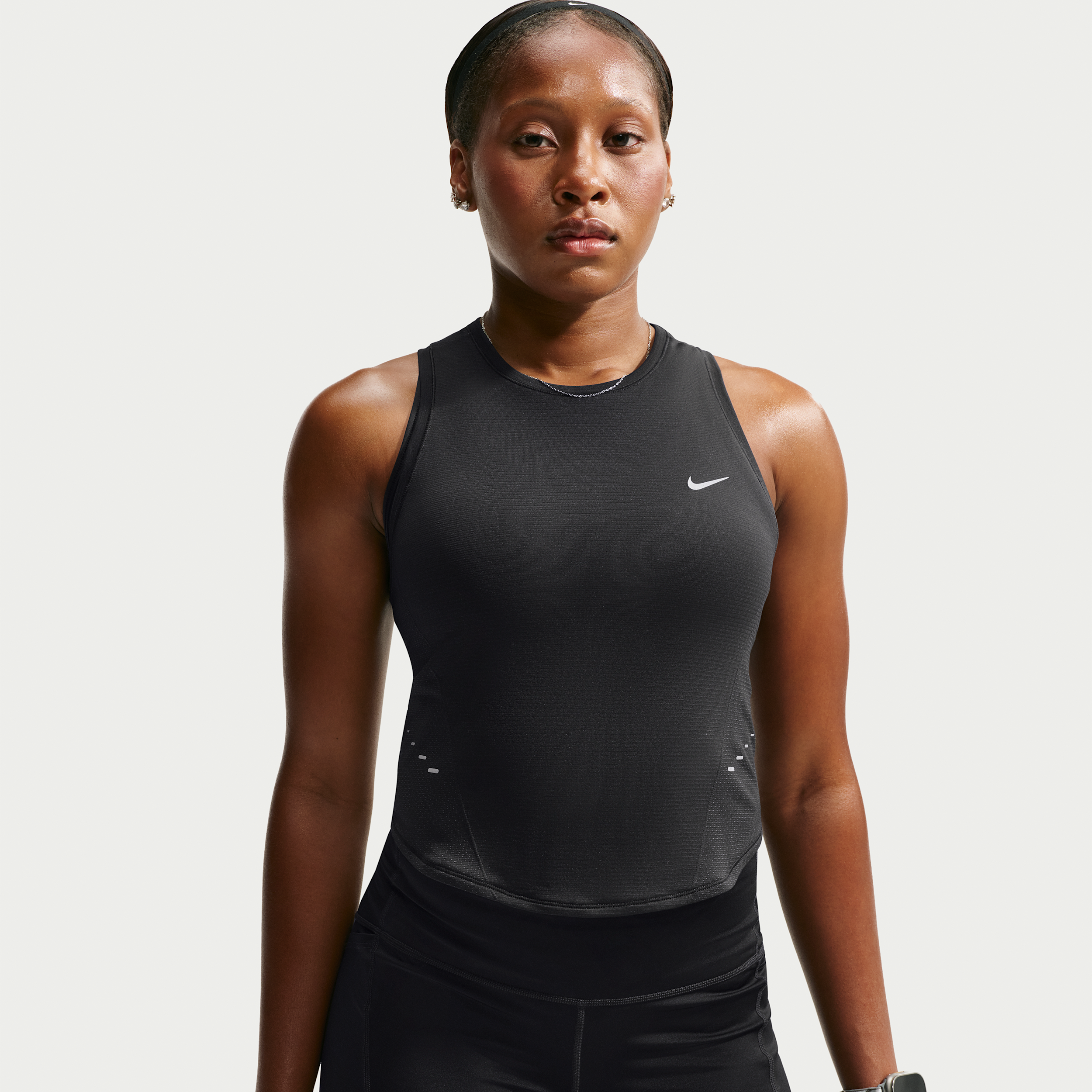 Nike Women's Swift Dri-FIT Seamless Cropped Running Tank Top, XL, Black/Cool Grey