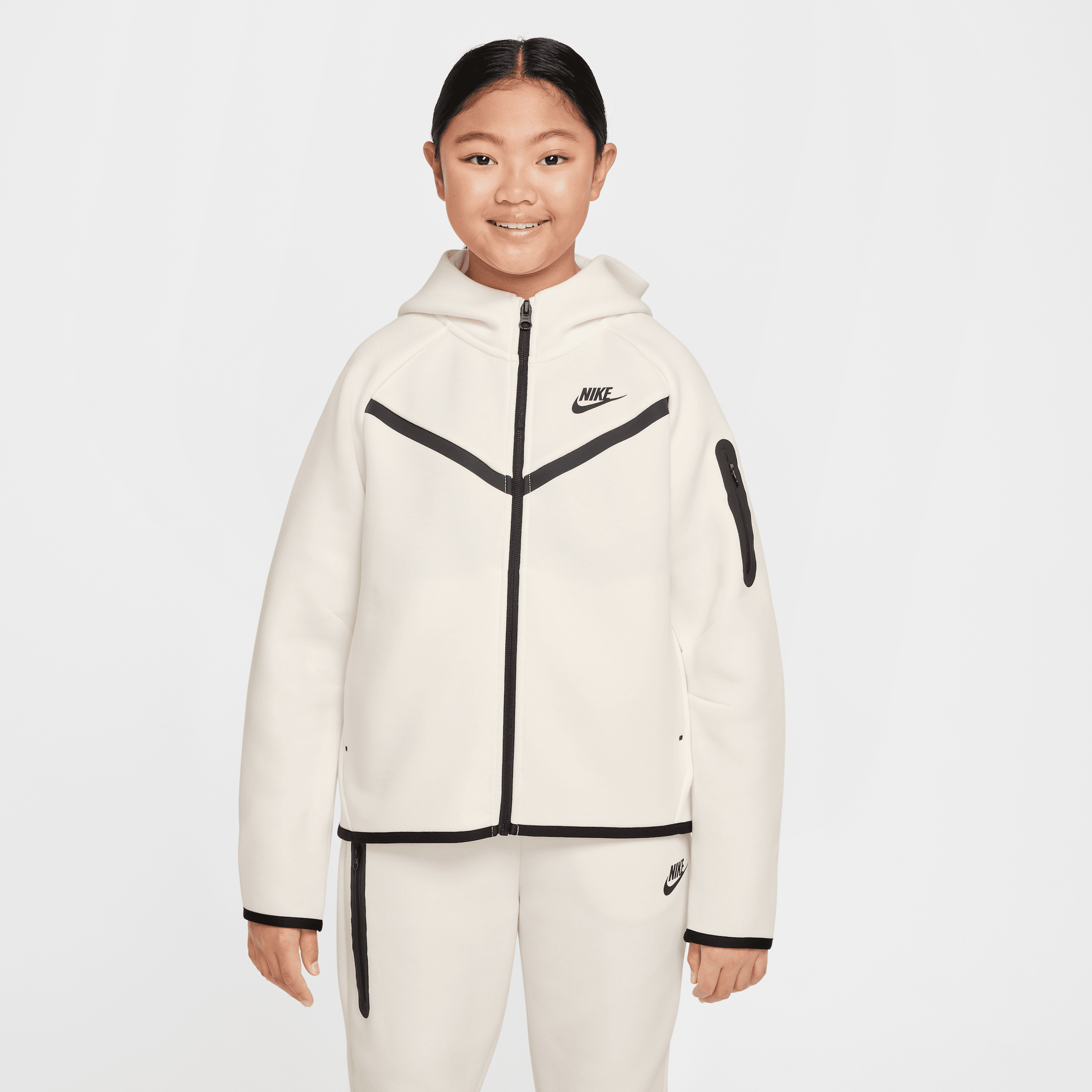 Nike Women's  Sportswear Tech Fleece Girls' Full-zip Hoodie In White