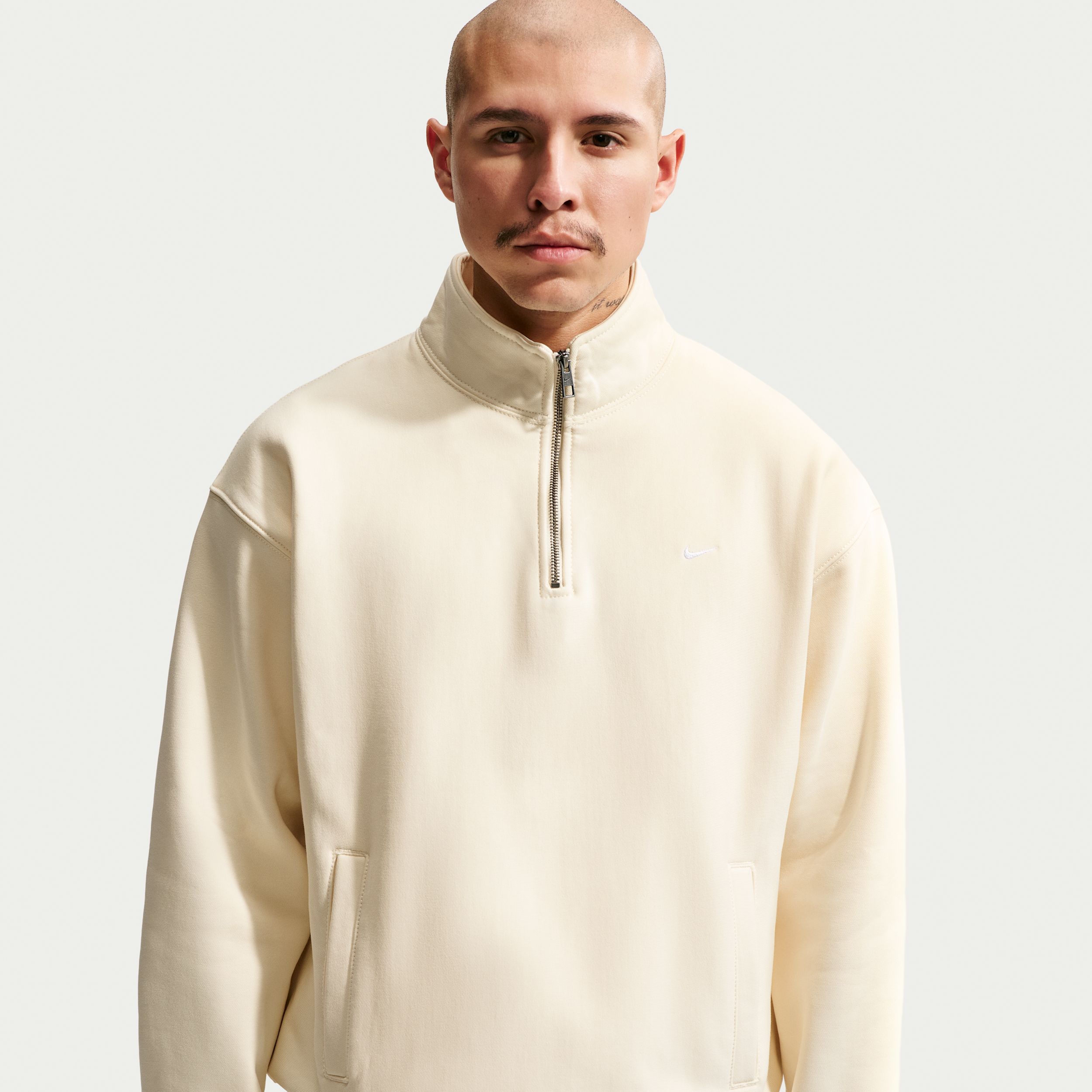 Nike Men's Solo Swoosh Fleece Quarter-Zip Top in White | HV1094-113