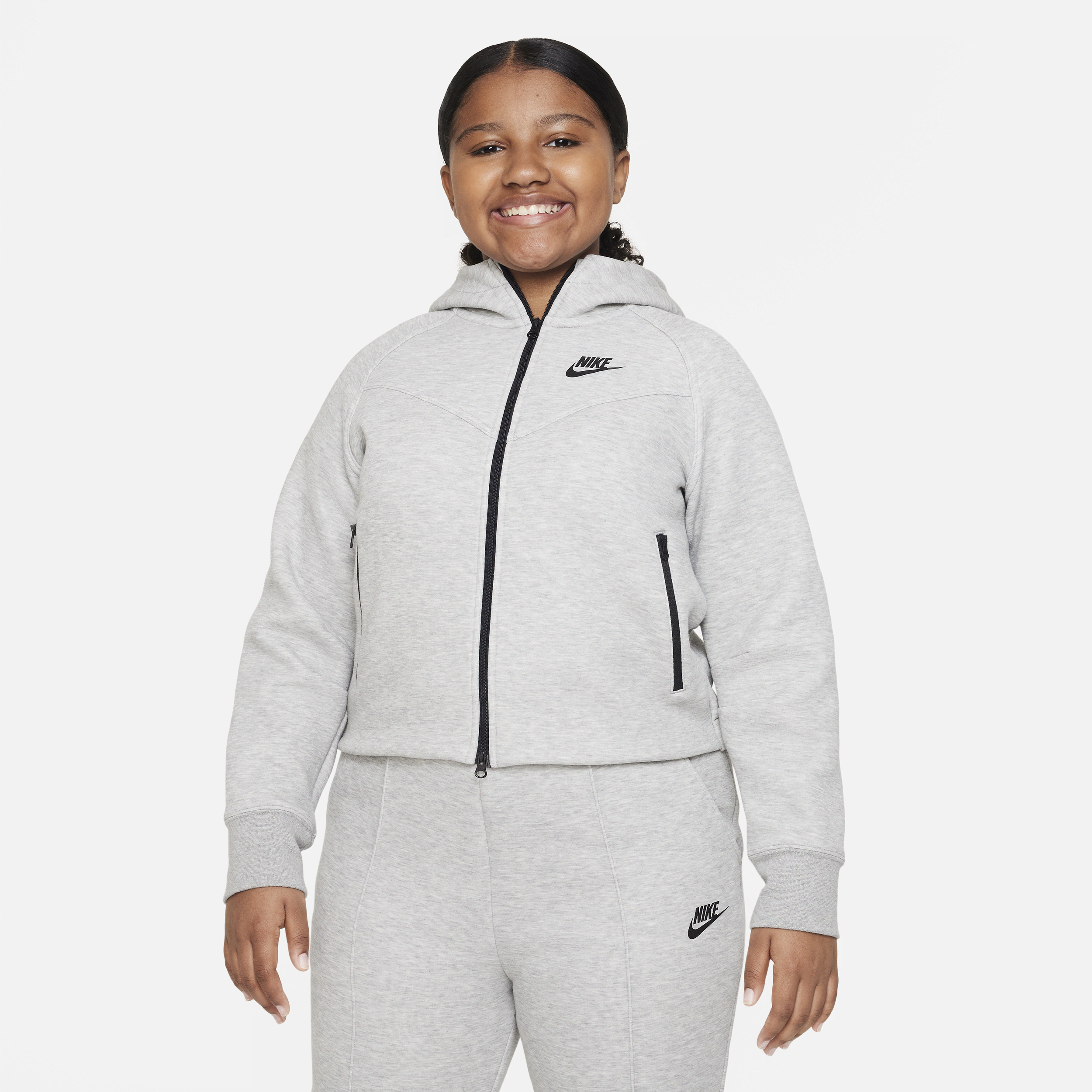 Nike Sportswear Tech Fleece Big Kids' (girls') Full-zip Hoodie (extended Size) In Grey