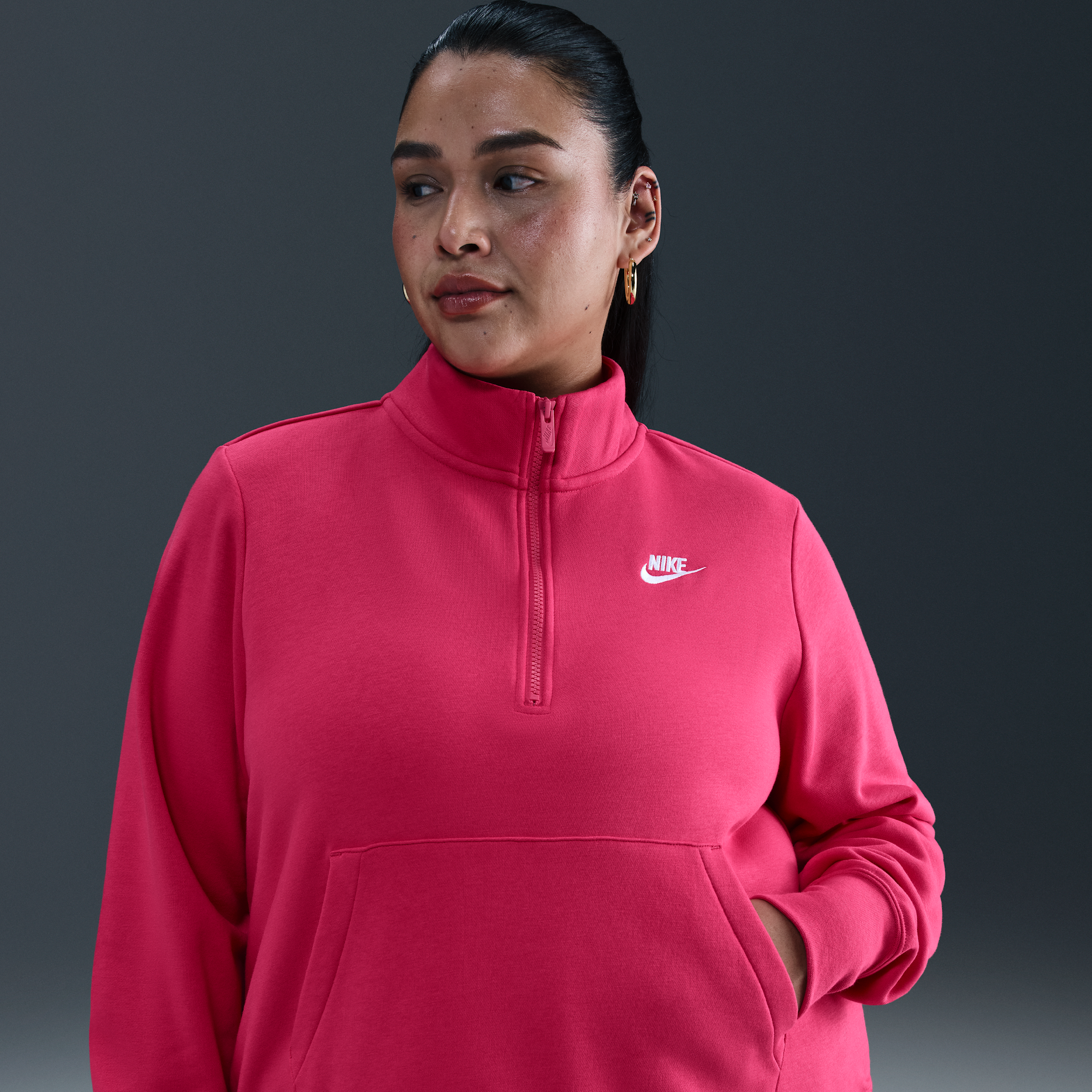 Nike Women's  Sportswear Club Fleece 1/2-zip Sweatshirt (plus Size) In Pink