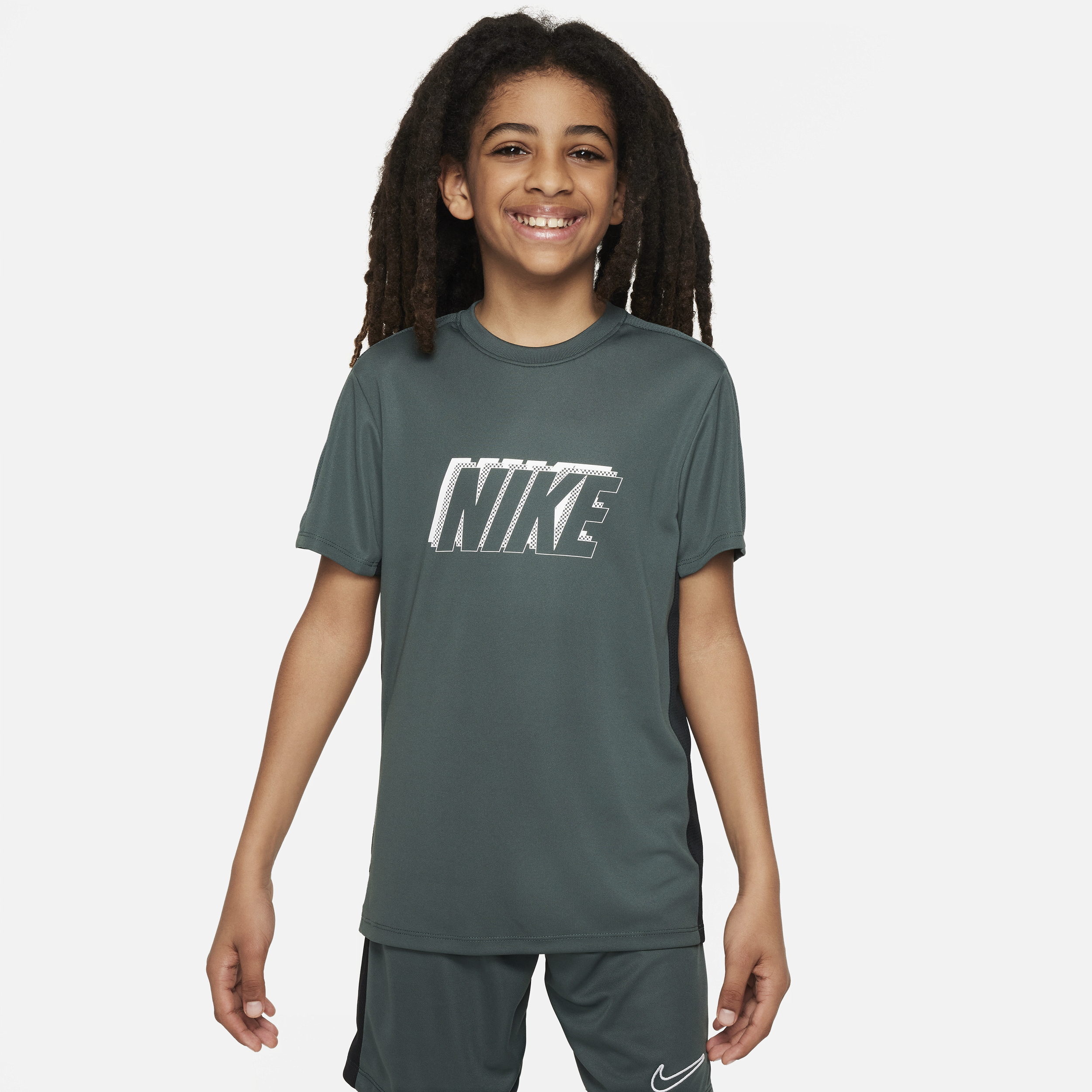 Shop Nike Dri-fit Academy23 Big Kids' Short-sleeve Soccer Top In Green