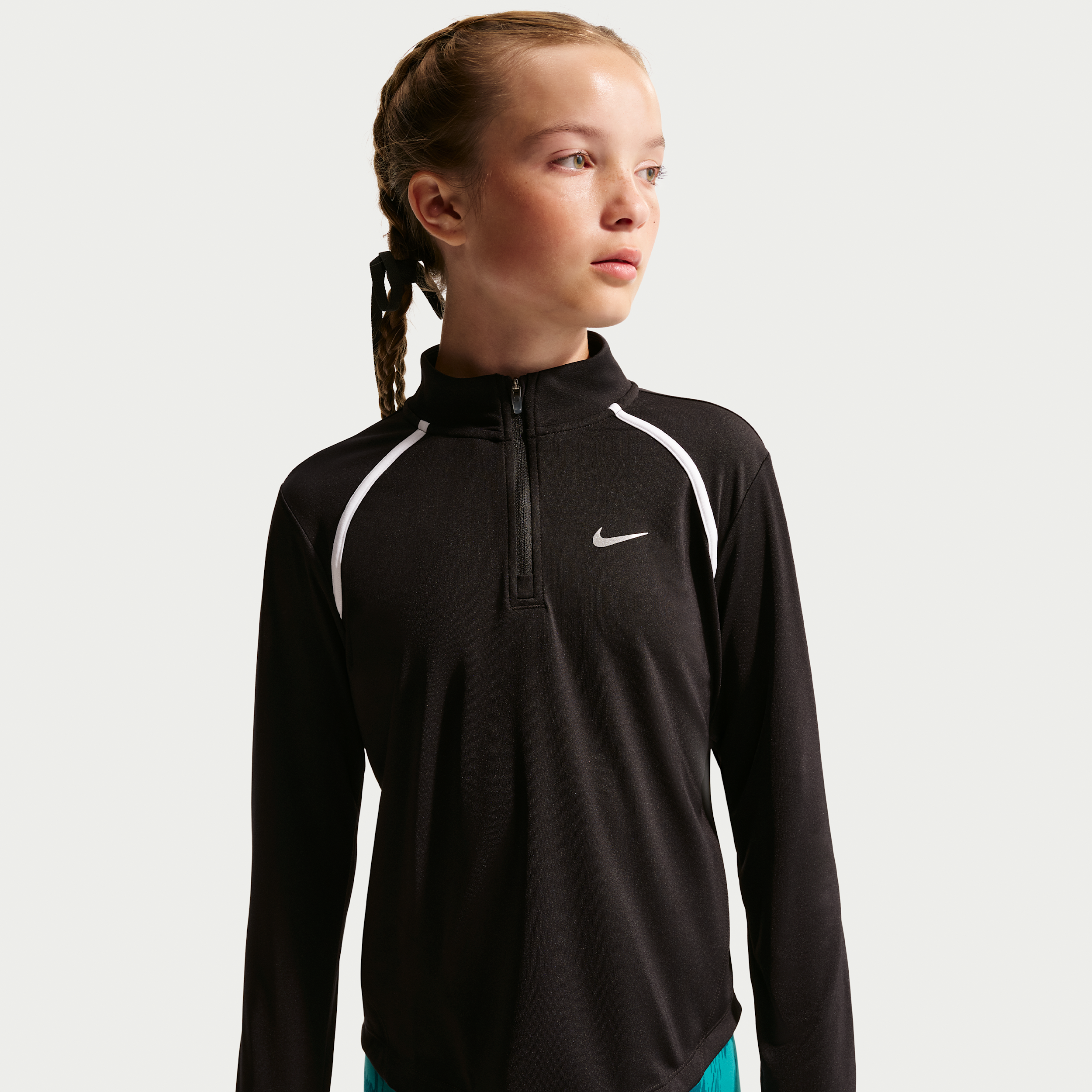 Nike Tempo Big Kids' (Girls') Dri-FIT Long-Sleeve Half-Zip Top in Black | IM3661-010