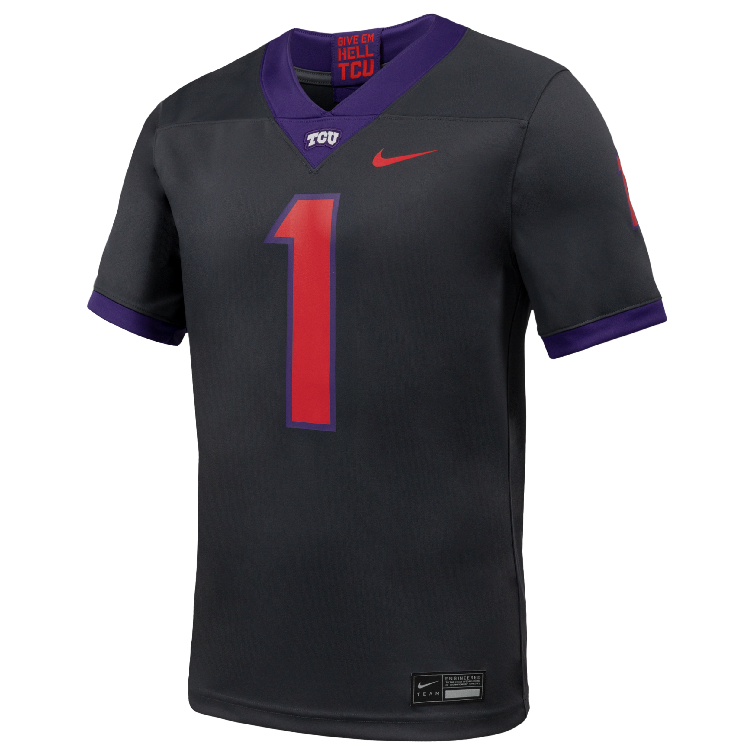 Nike Men's 1 Anthracite Tcu Horned Frogs Alternate Game Football Jersey - Anthracite