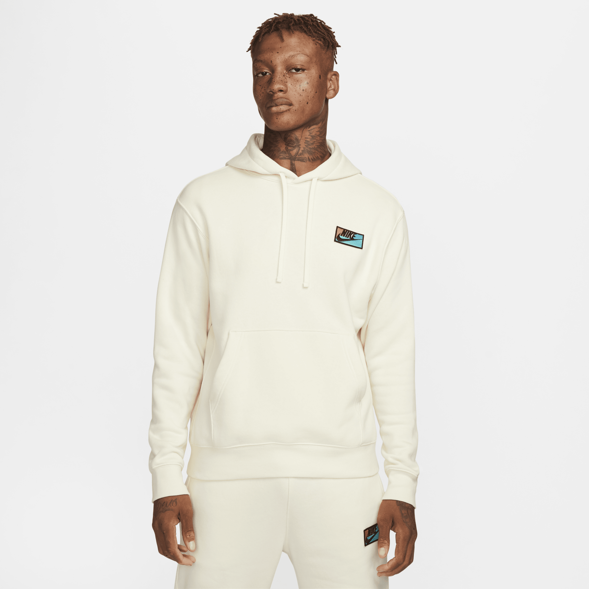 Shop Nike Men's Club Fleece Patch Pullover Hoodie In White