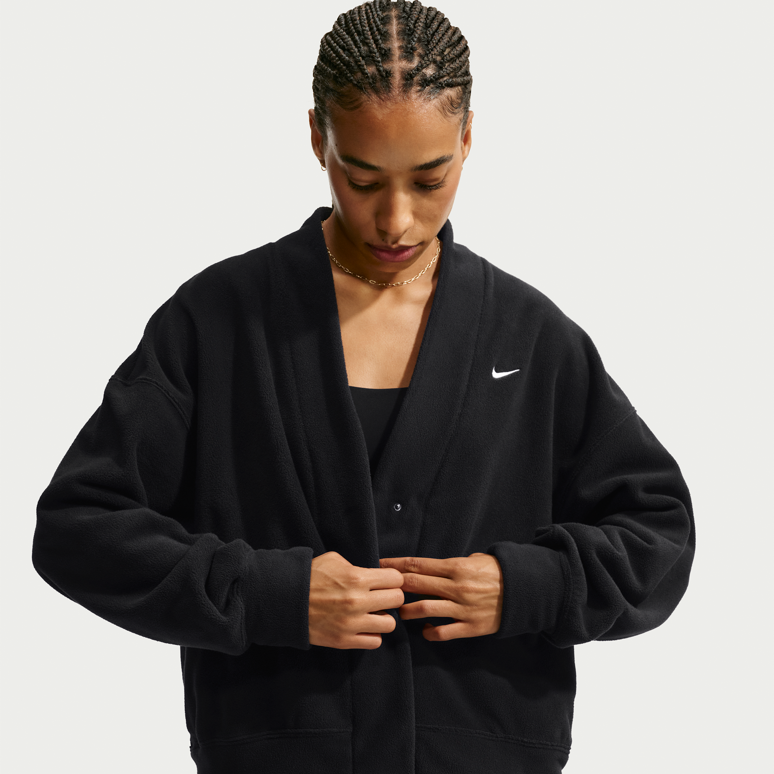 Nike Women's One Therma-FIT Fleece Cardigan in Black | IU1424-010